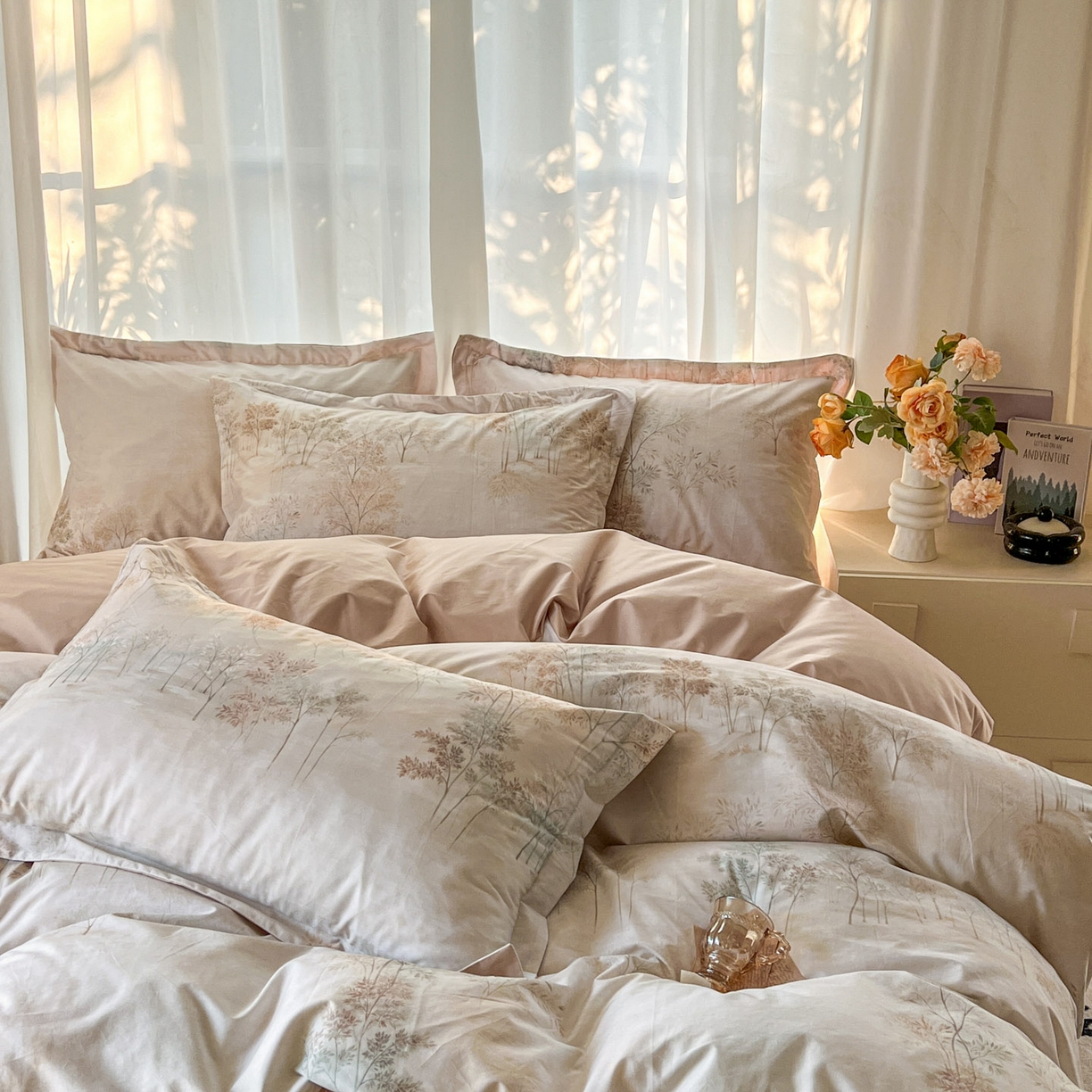 91家纺网 家纺一手货源 找家纺 典曼家纺 2026新款纯棉花卉系列全棉印花四件套 沐霖-桔