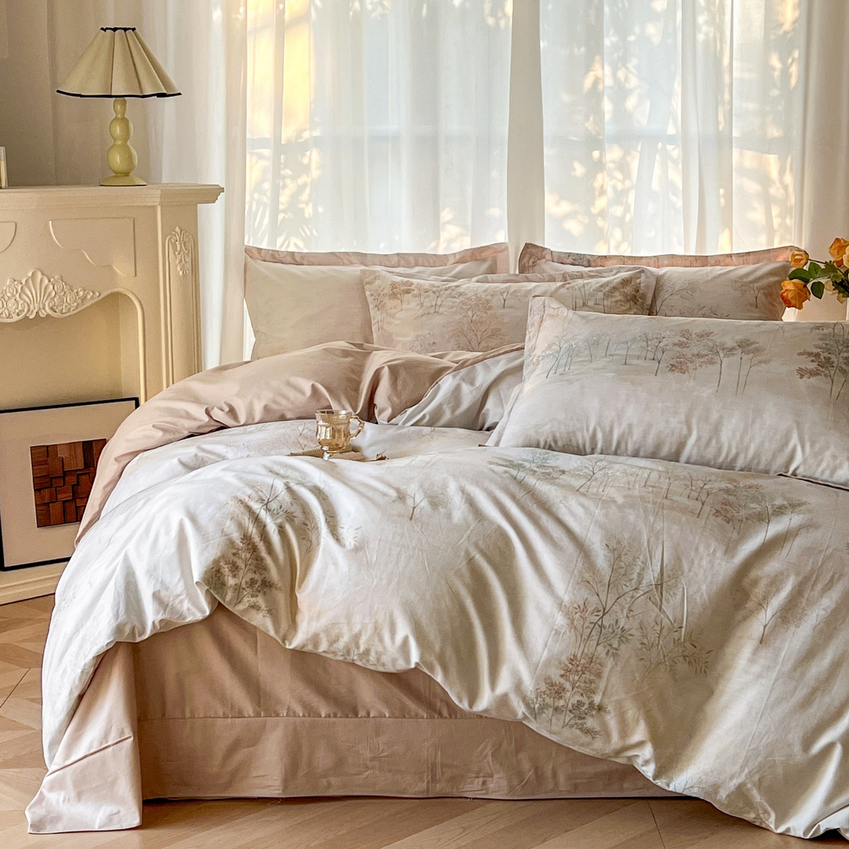 91家纺网 家纺一手货源 找家纺 典曼家纺 2026新款纯棉花卉系列全棉印花四件套 沐霖-桔