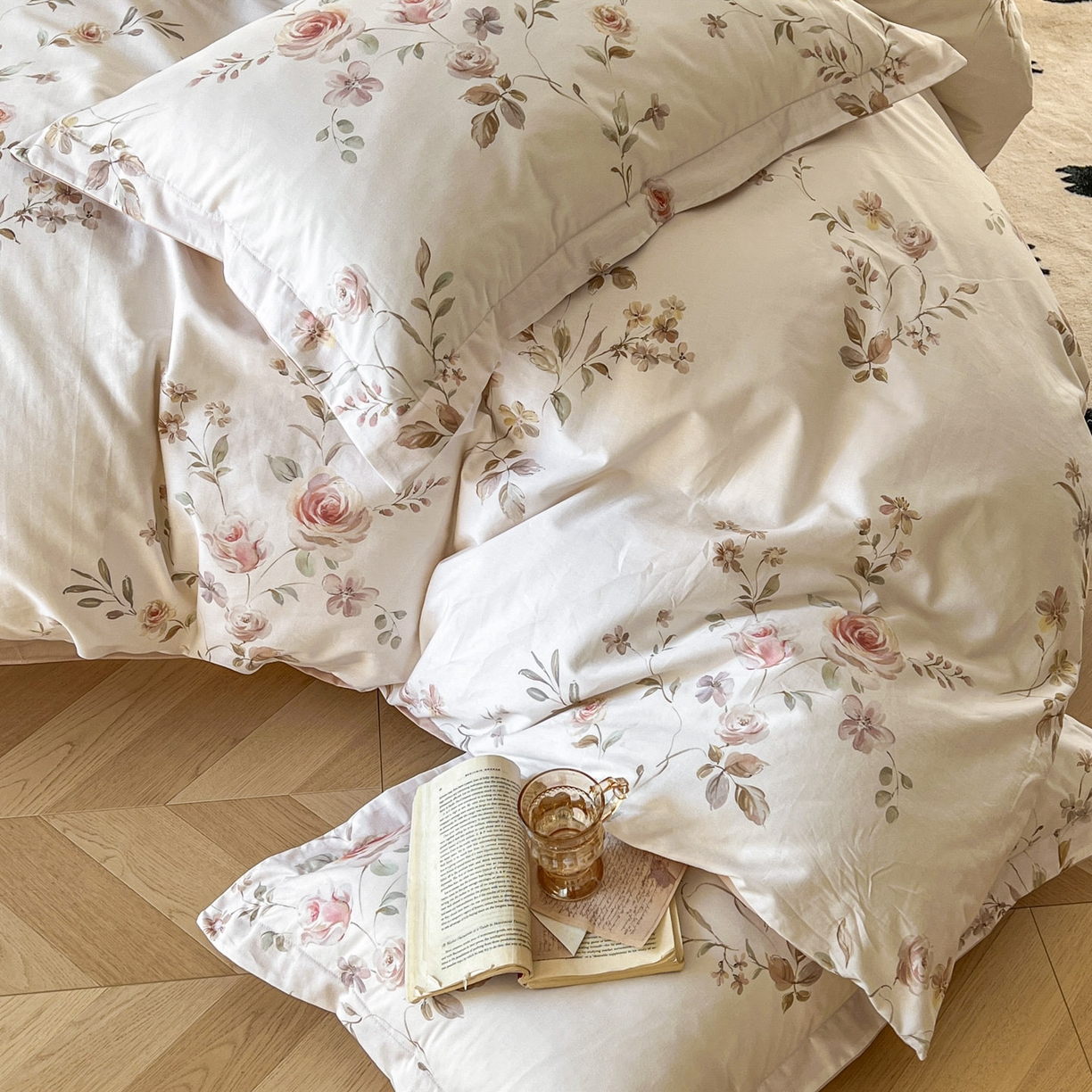 91家纺网 家纺一手货源 找家纺 典曼家纺 2026新款纯棉花卉系列全棉印花四件套 清悠-粉