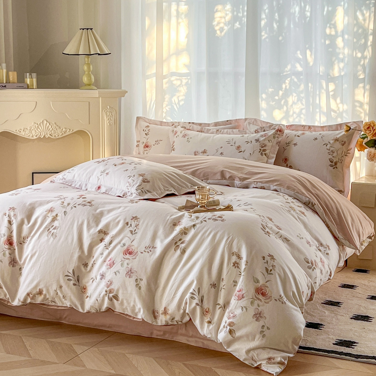 91家纺网 家纺一手货源 找家纺 典曼家纺 2026新款纯棉花卉系列全棉印花四件套 清悠-粉