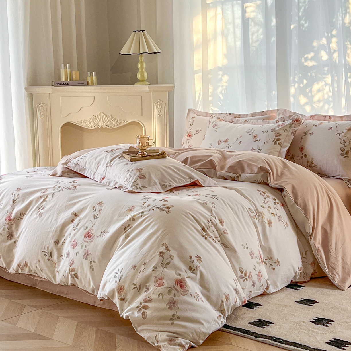 91家纺网 家纺一手货源 找家纺 典曼家纺 2026新款纯棉花卉系列全棉印花四件套 清悠-粉