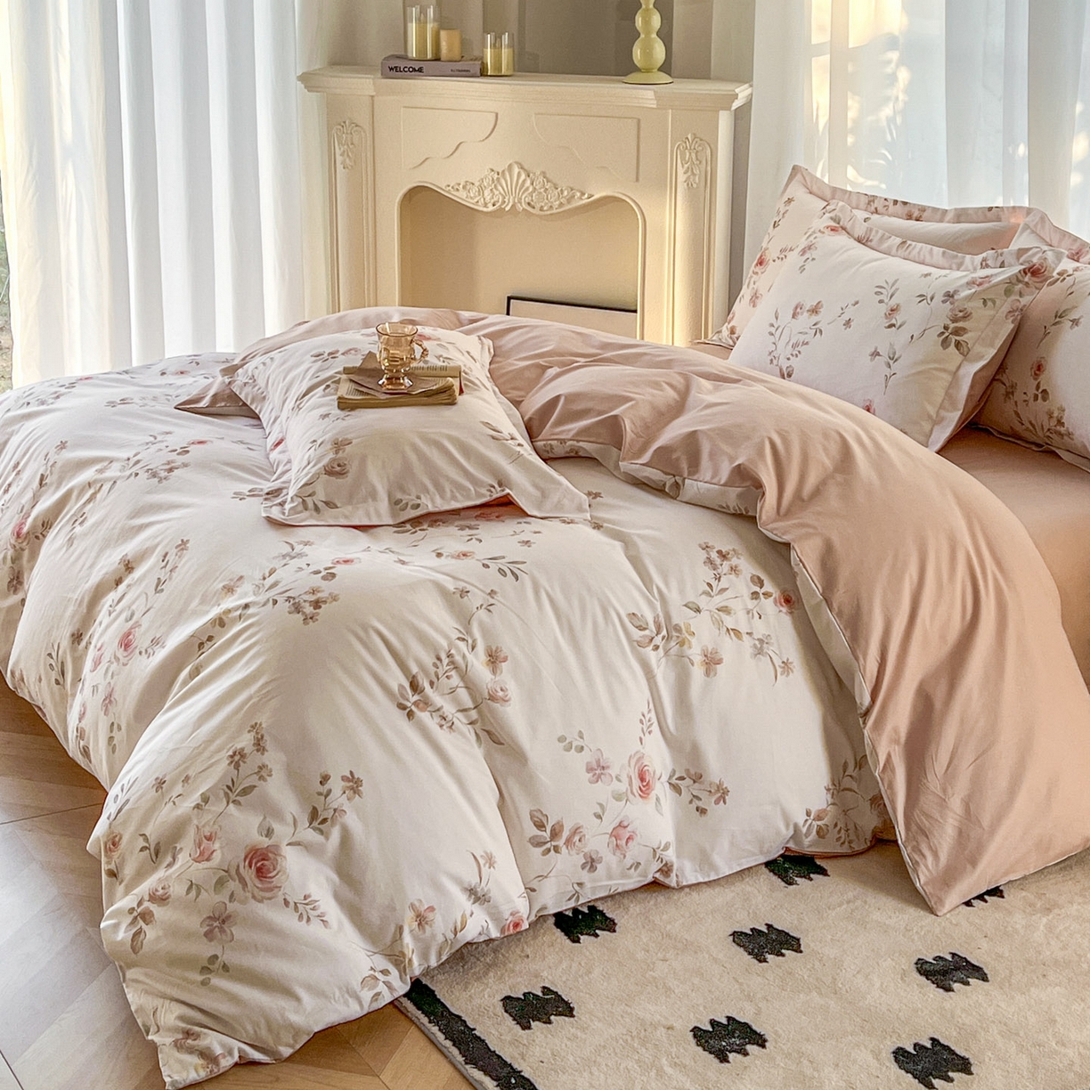 91家纺网 家纺一手货源 找家纺 典曼家纺 2026新款纯棉花卉系列全棉印花四件套 清悠-粉