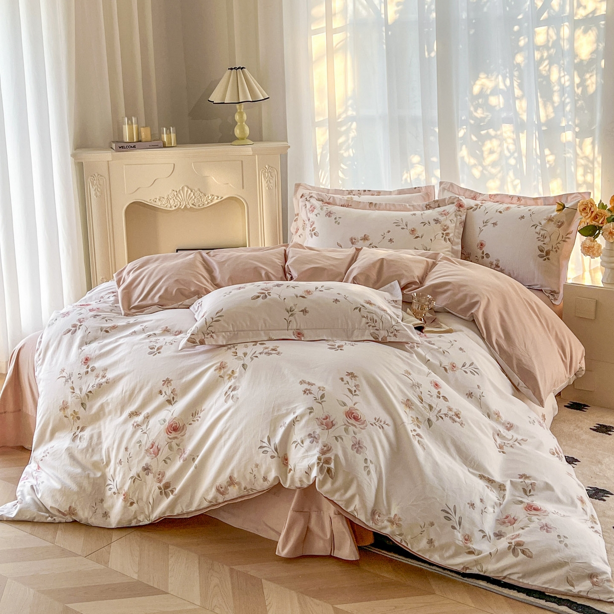 91家纺网 家纺一手货源 找家纺 典曼家纺 2026新款纯棉花卉系列全棉印花四件套 清悠-粉