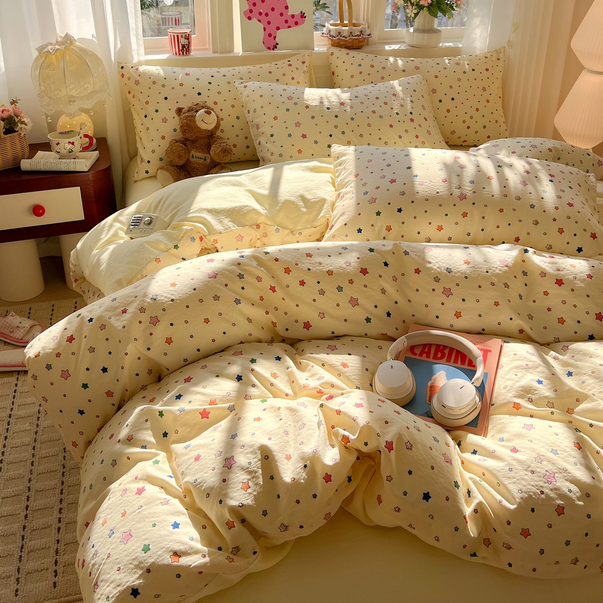 91家纺网 家纺一手货源 找家纺 水木坊 2026春夏新款云感双层纱可爱系列四件套 繁星浅梦