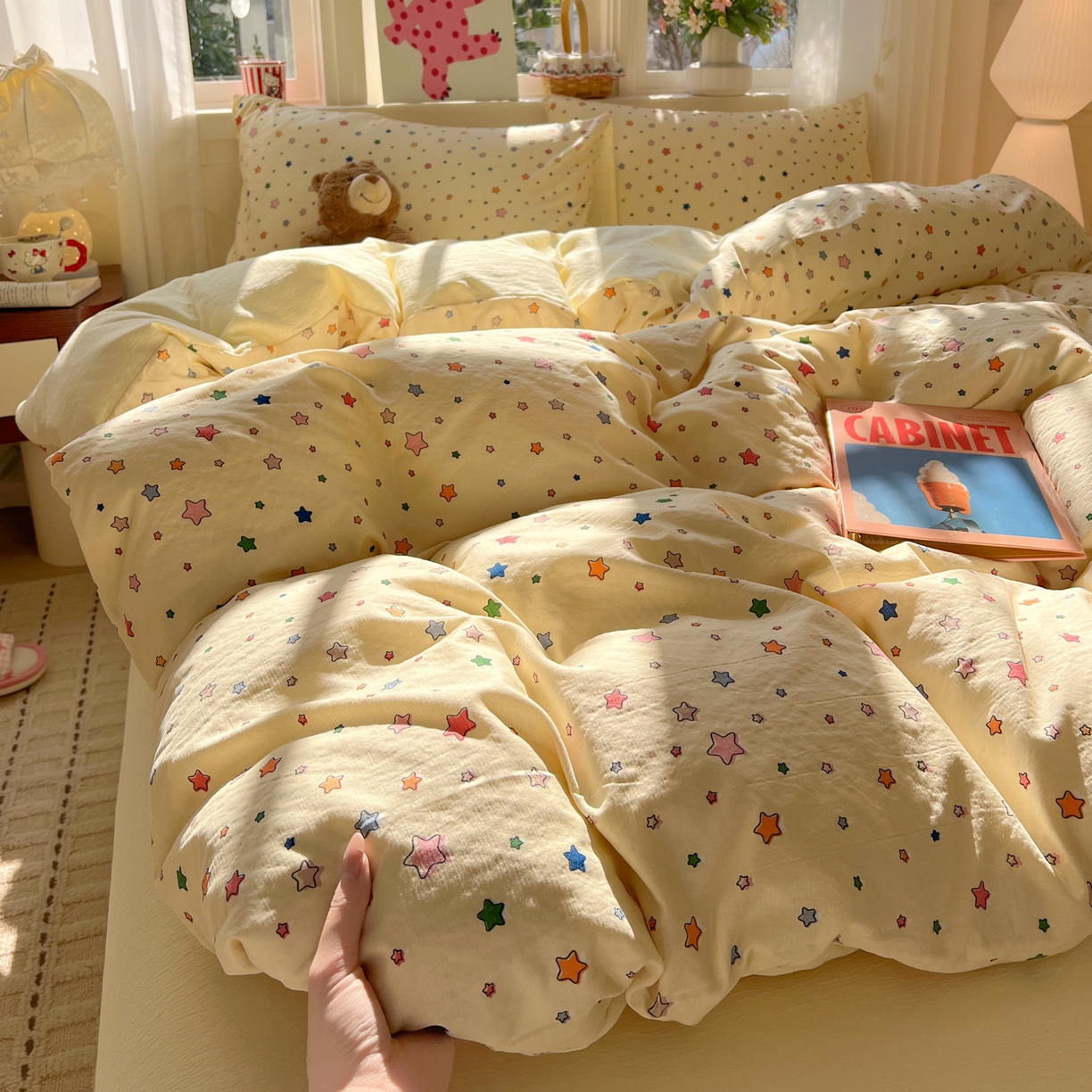 91家纺网 家纺一手货源 找家纺 水木坊 2026春夏新款云感双层纱可爱系列四件套 繁星浅梦