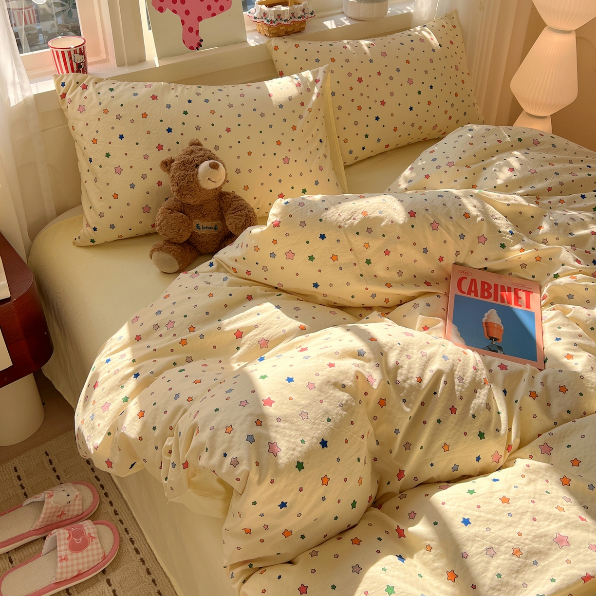 91家纺网 家纺一手货源 找家纺 水木坊 2026春夏新款云感双层纱可爱系列四件套 繁星浅梦