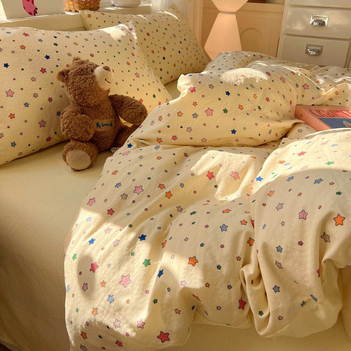 91家纺网 家纺一手货源 找家纺 水木坊 2026春夏新款云感双层纱可爱系列四件套 繁星浅梦