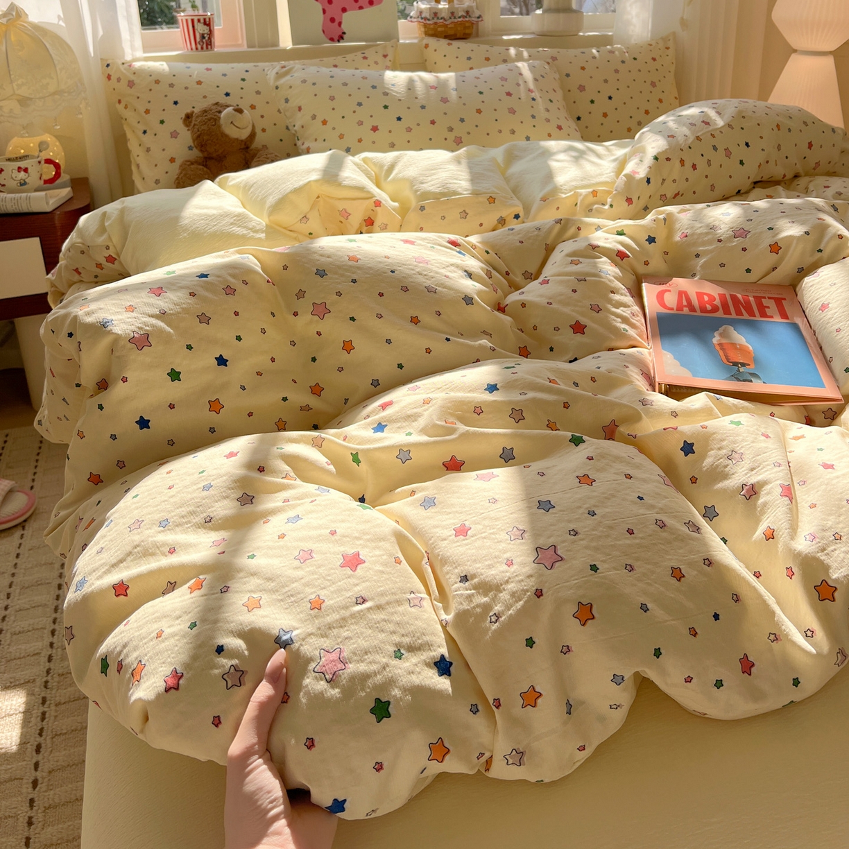 91家纺网 家纺一手货源 找家纺 水木坊 2026春夏新款云感双层纱可爱系列四件套 繁星浅梦