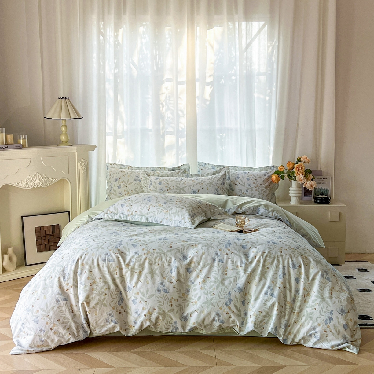 91家纺网 家纺一手货源 找家纺 典曼家纺 2026新款纯棉花卉系列全棉印花四件套 宛春-兰