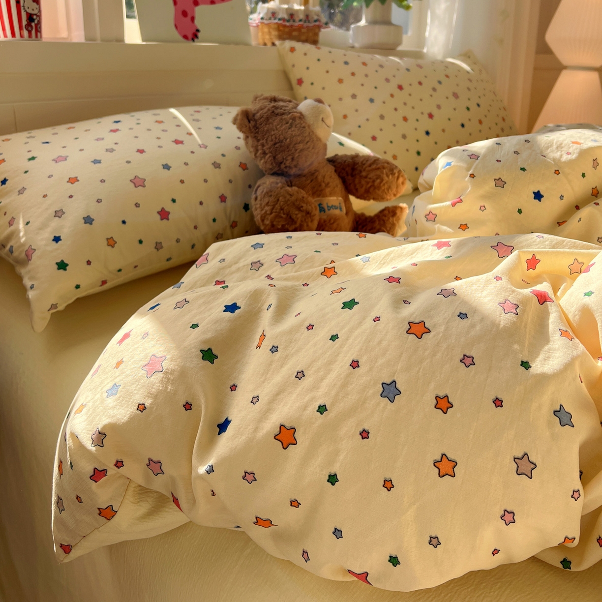 91家纺网 家纺一手货源 找家纺 水木坊 2026春夏新款云感双层纱可爱系列四件套 繁星浅梦