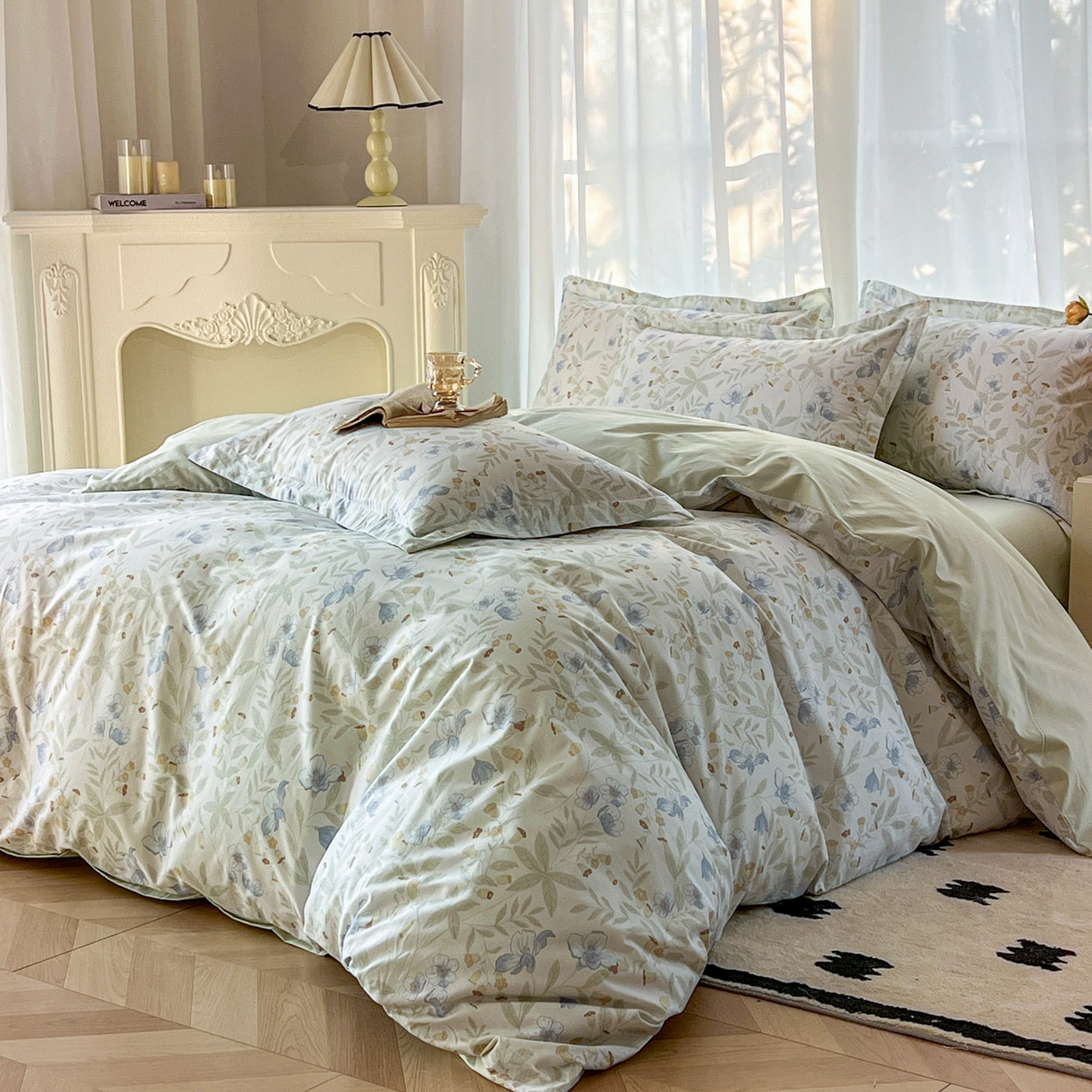 91家纺网 家纺一手货源 找家纺 典曼家纺 2026新款纯棉花卉系列全棉印花四件套 宛春-兰