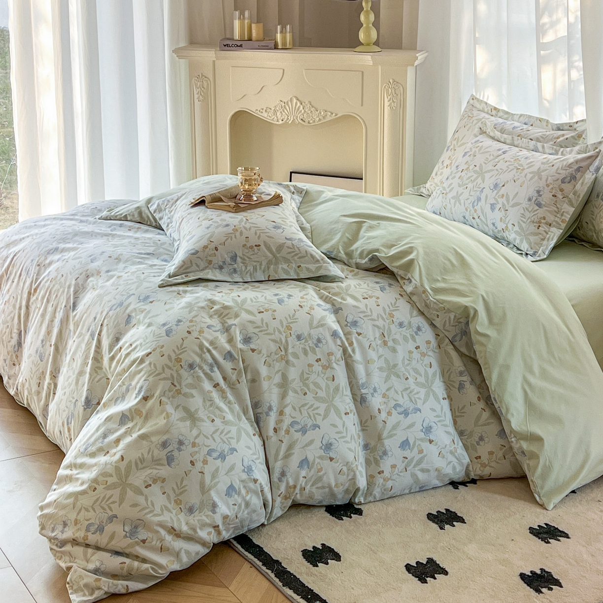 91家纺网 家纺一手货源 找家纺 典曼家纺 2026新款纯棉花卉系列全棉印花四件套 宛春-兰