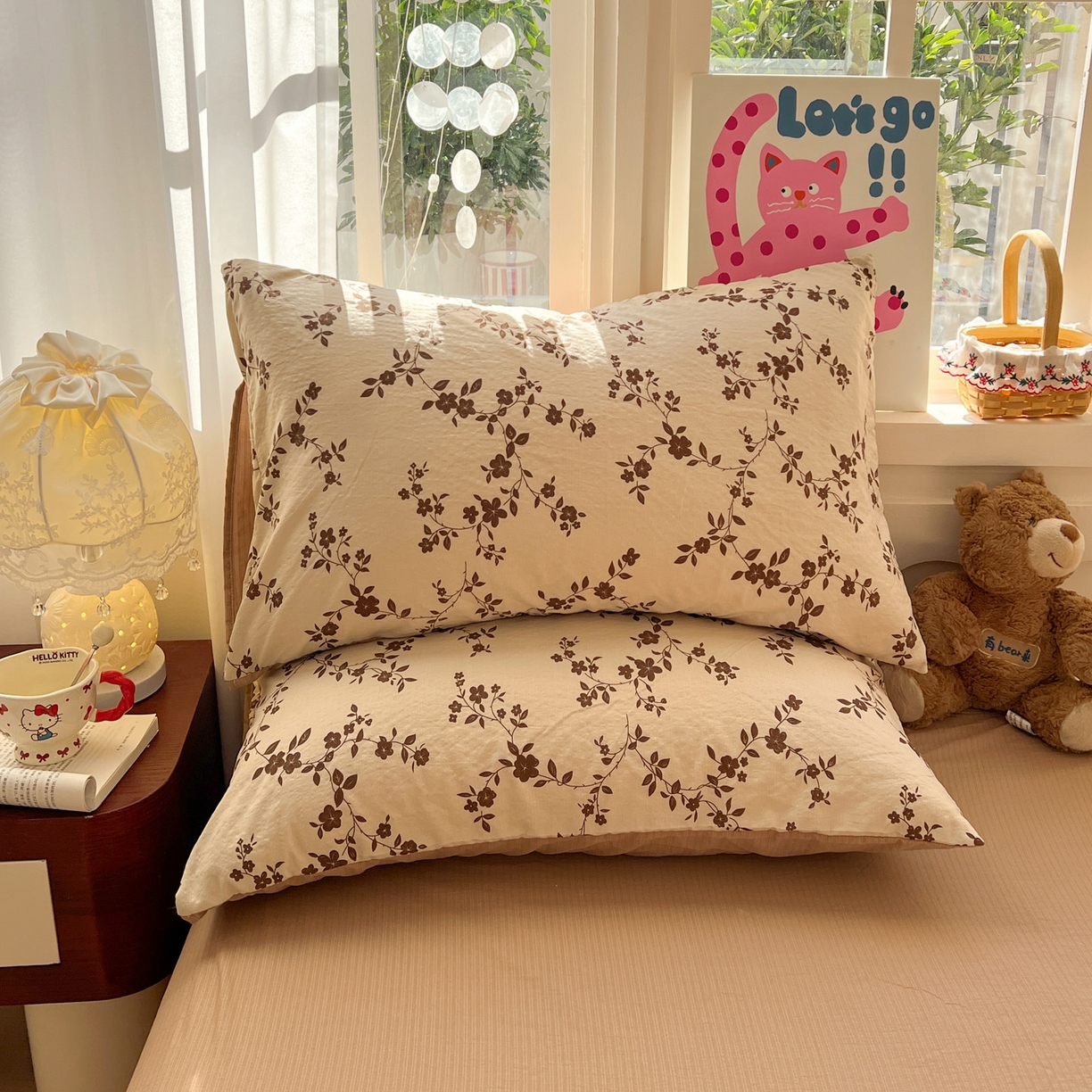 91家纺网 家纺一手货源 找家纺 水木坊 2026春夏新款云感双层纱可爱系列四件套 复古花语