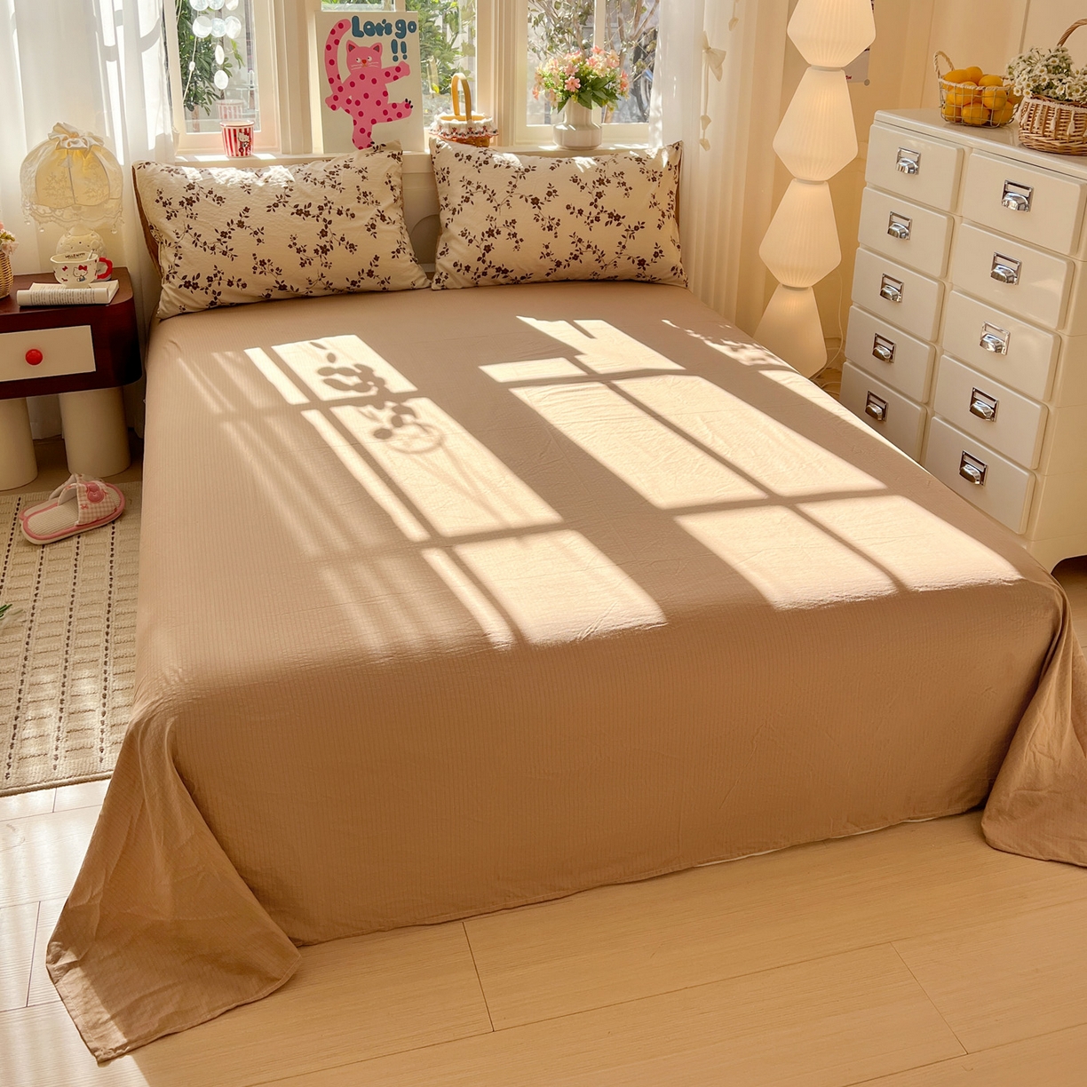 91家纺网 家纺一手货源 找家纺 水木坊 2026春夏新款云感双层纱可爱系列四件套 复古花语