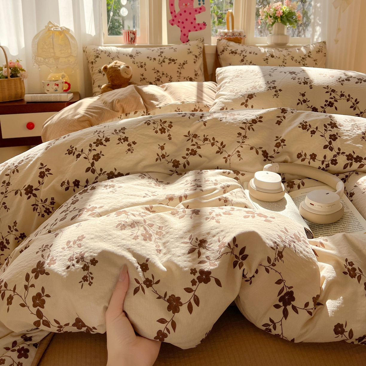 91家纺网 家纺一手货源 找家纺 水木坊 2026春夏新款云感双层纱可爱系列四件套 复古花语