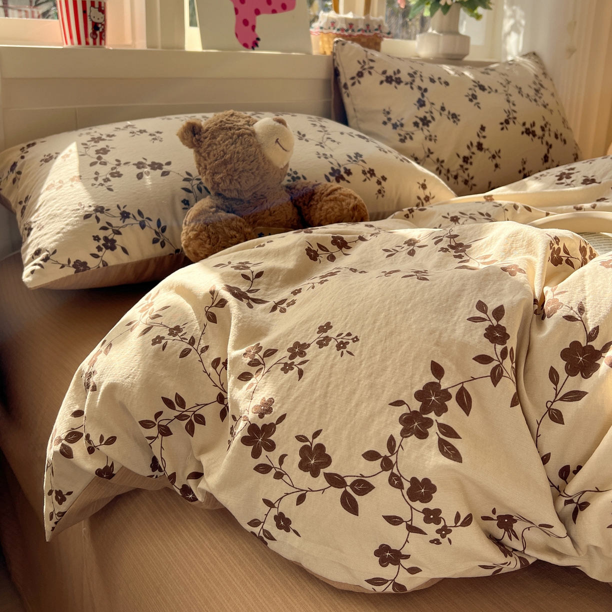 91家纺网 家纺一手货源 找家纺 水木坊 2026春夏新款云感双层纱可爱系列四件套 复古花语