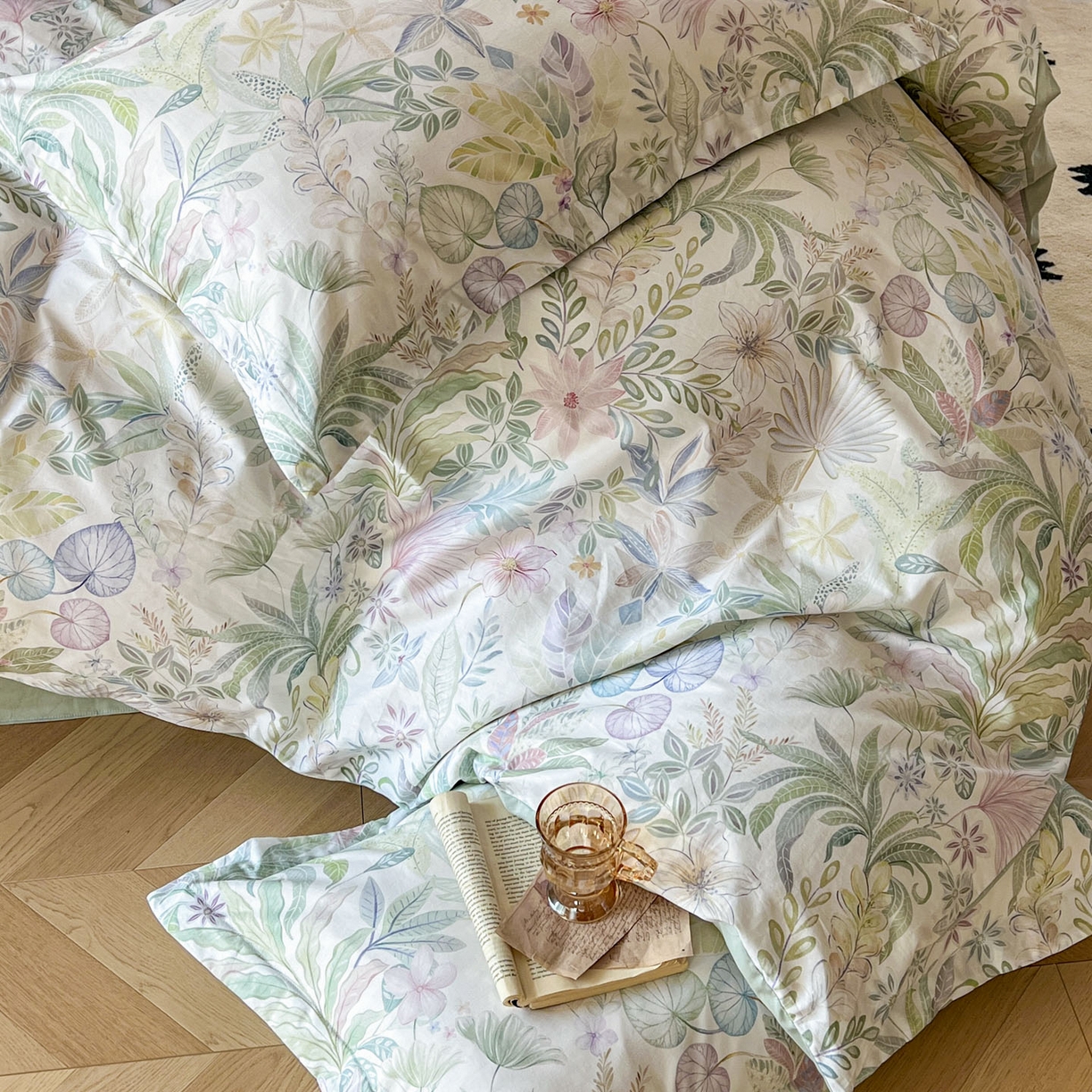 91家纺网 家纺一手货源 找家纺 典曼家纺 2026新款纯棉花卉系列全棉印花四件套 晚柠-绿