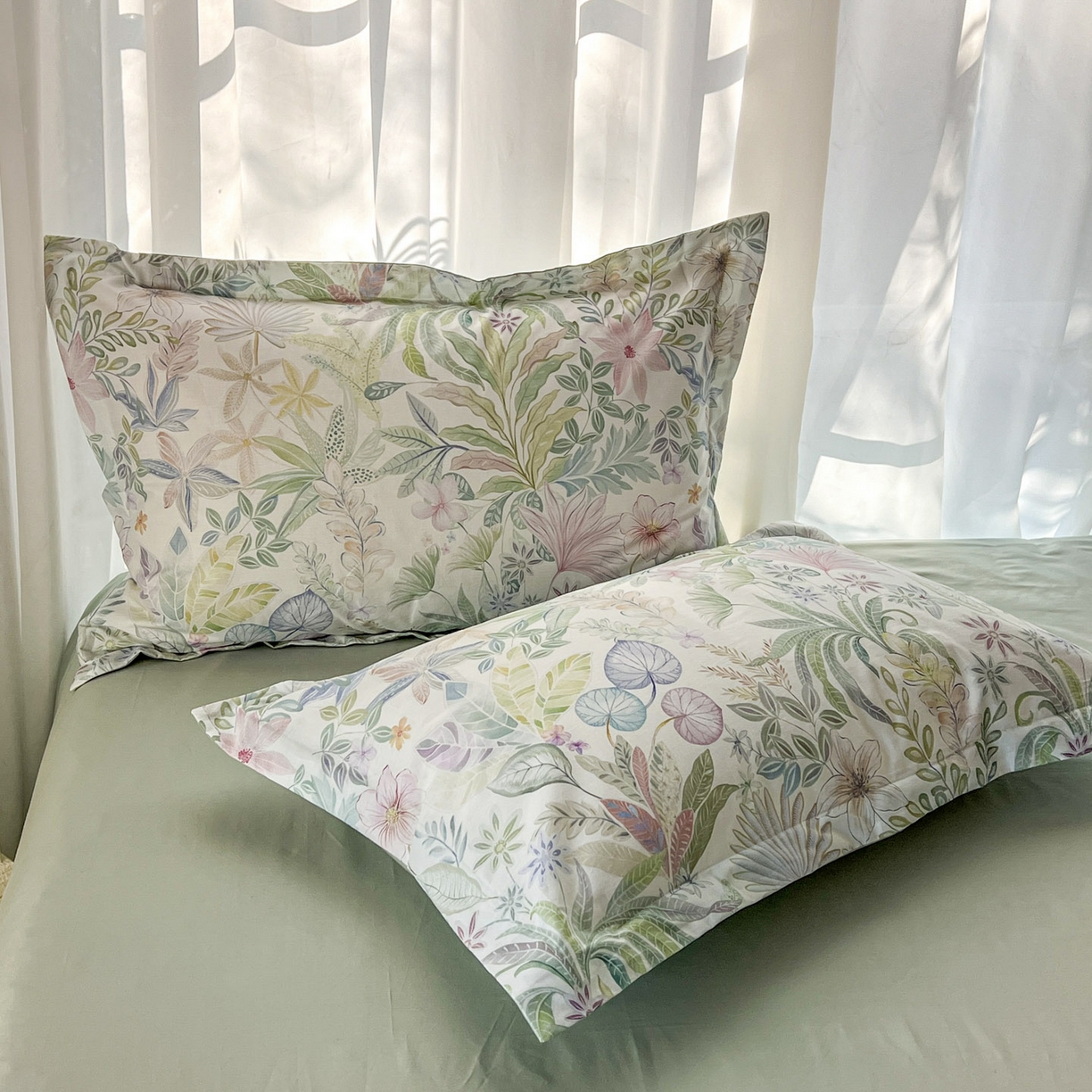 91家纺网 家纺一手货源 找家纺 典曼家纺 2026新款纯棉花卉系列全棉印花四件套 晚柠-绿