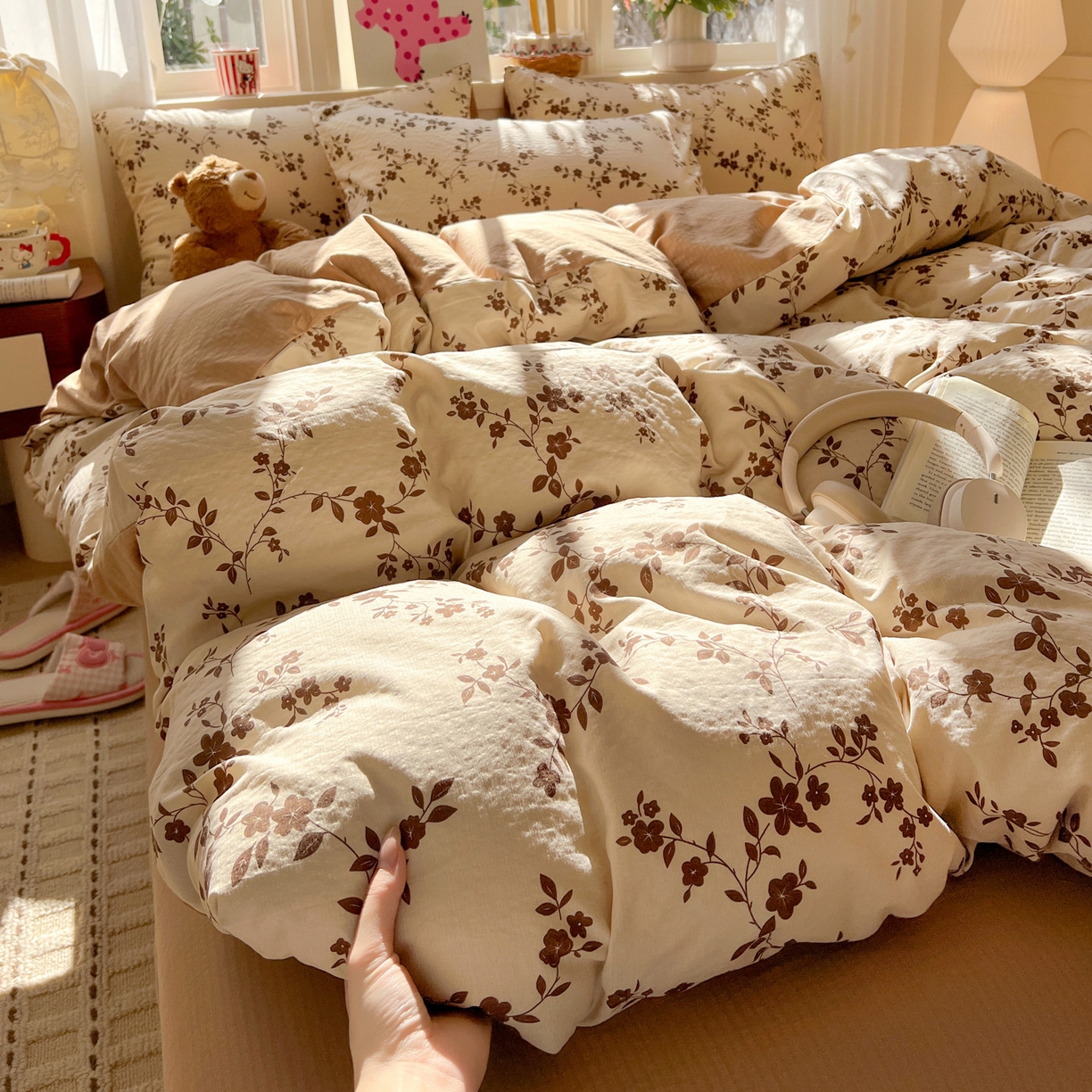 91家纺网 家纺一手货源 找家纺 水木坊 2026春夏新款云感双层纱可爱系列四件套 复古花语