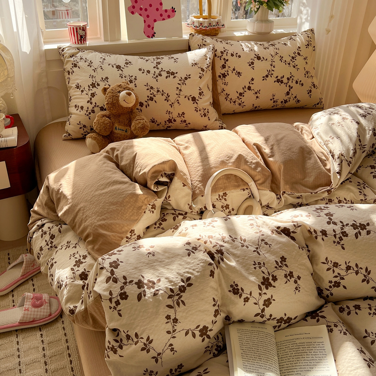 91家纺网 家纺一手货源 找家纺 水木坊 2026春夏新款云感双层纱可爱系列四件套 复古花语