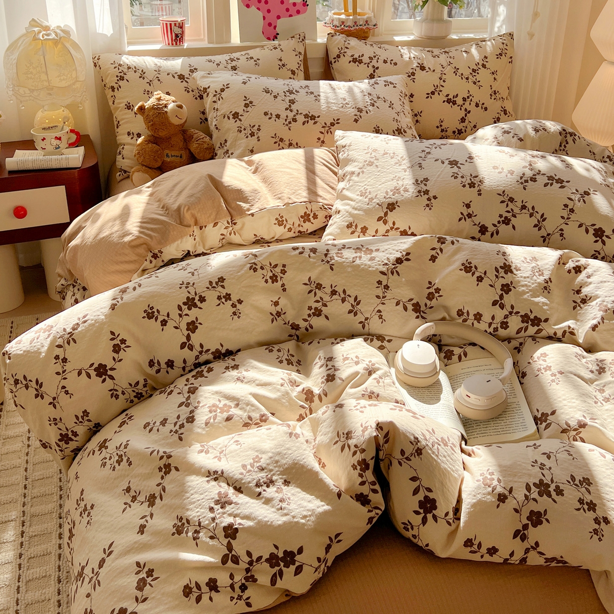 91家纺网 家纺一手货源 找家纺 水木坊 2026春夏新款云感双层纱可爱系列四件套 复古花语