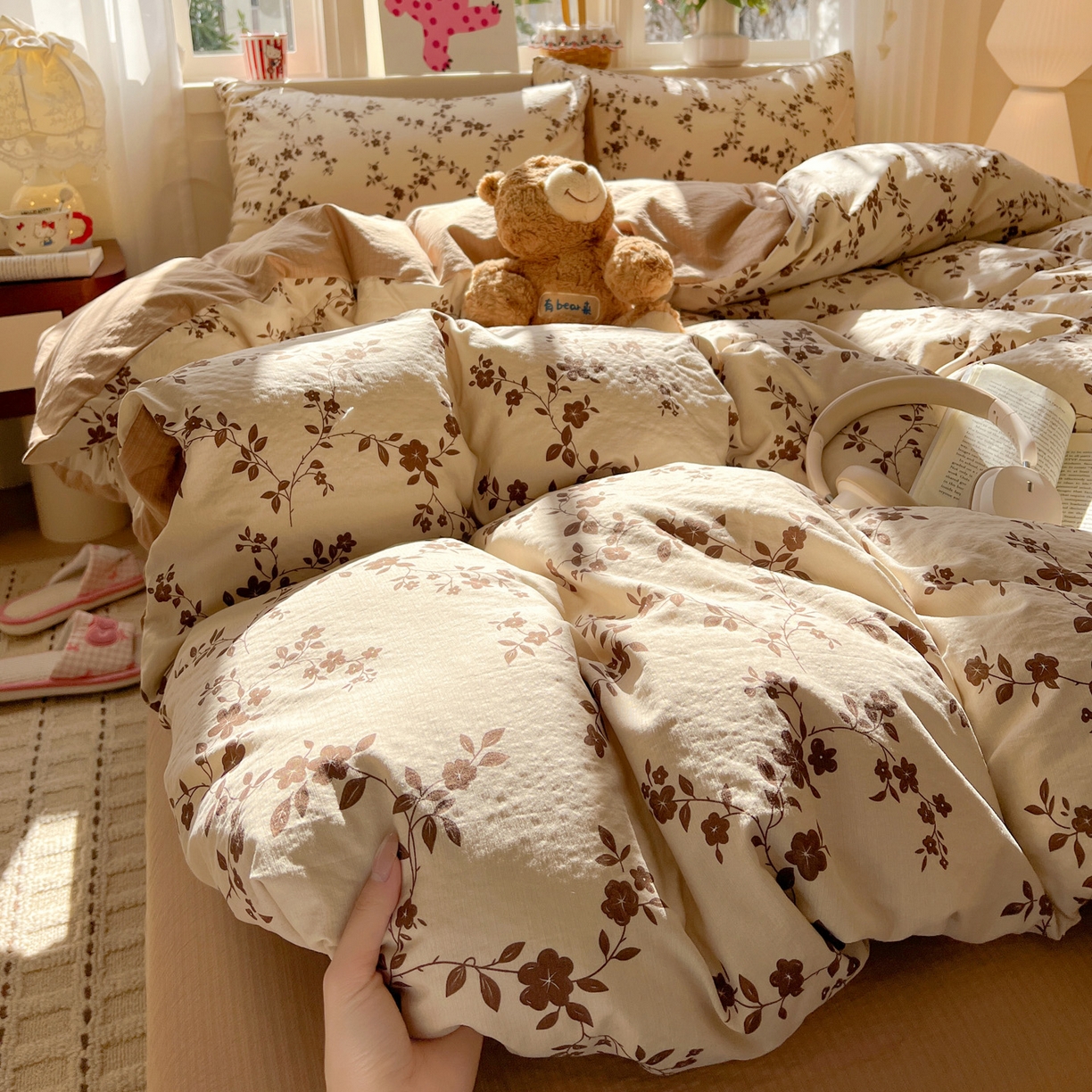 91家纺网 家纺一手货源 找家纺 水木坊 2026春夏新款云感双层纱可爱系列四件套 复古花语