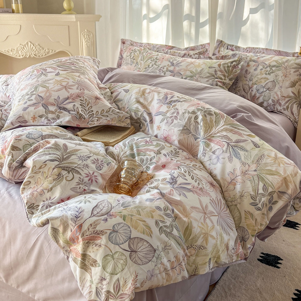 91家纺网 家纺一手货源 找家纺 典曼家纺 2026新款纯棉花卉系列全棉印花四件套 晚柠-紫