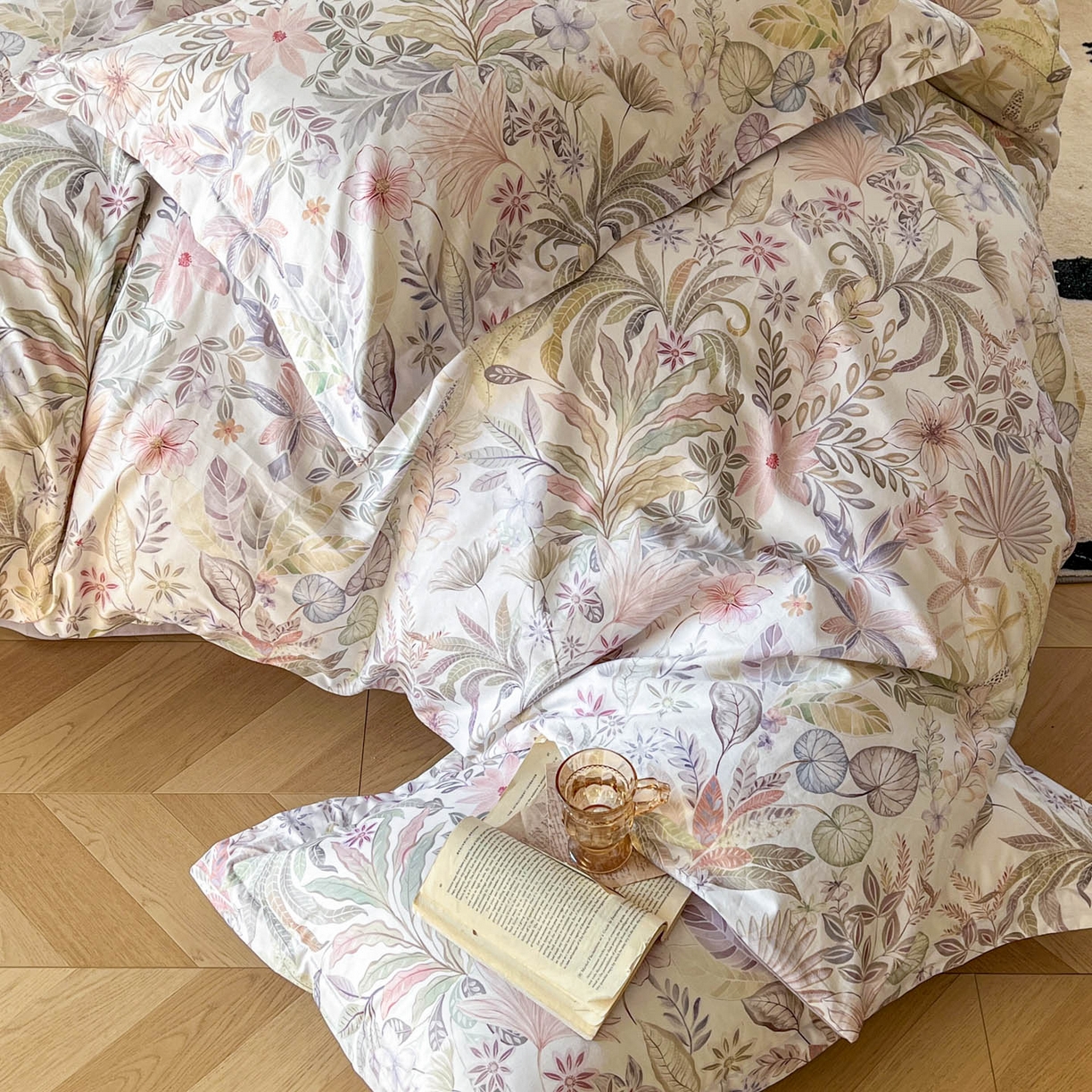 91家纺网 家纺一手货源 找家纺 典曼家纺 2026新款纯棉花卉系列全棉印花四件套 晚柠-紫