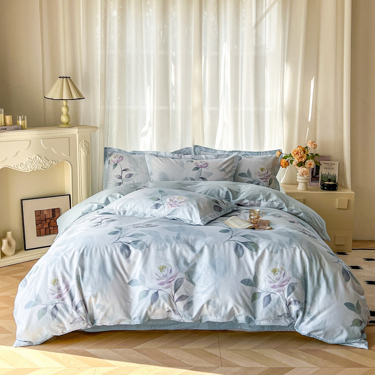 91家纺网 家纺一手货源 找家纺 典曼家纺 2026新款纯棉花卉系列全棉印花四件套 秀颜-兰