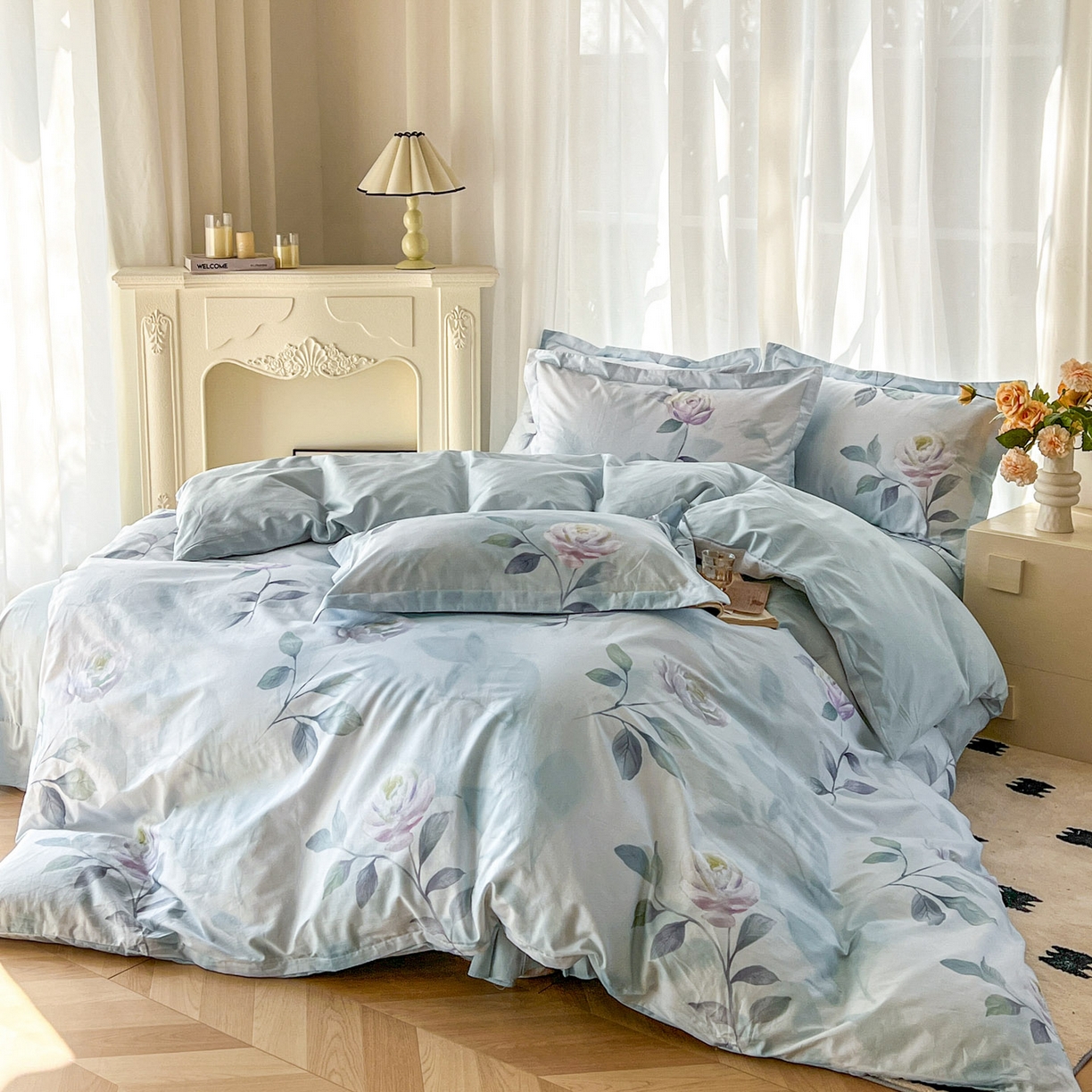 91家纺网 家纺一手货源 找家纺 典曼家纺 2026新款纯棉花卉系列全棉印花四件套 秀颜-兰