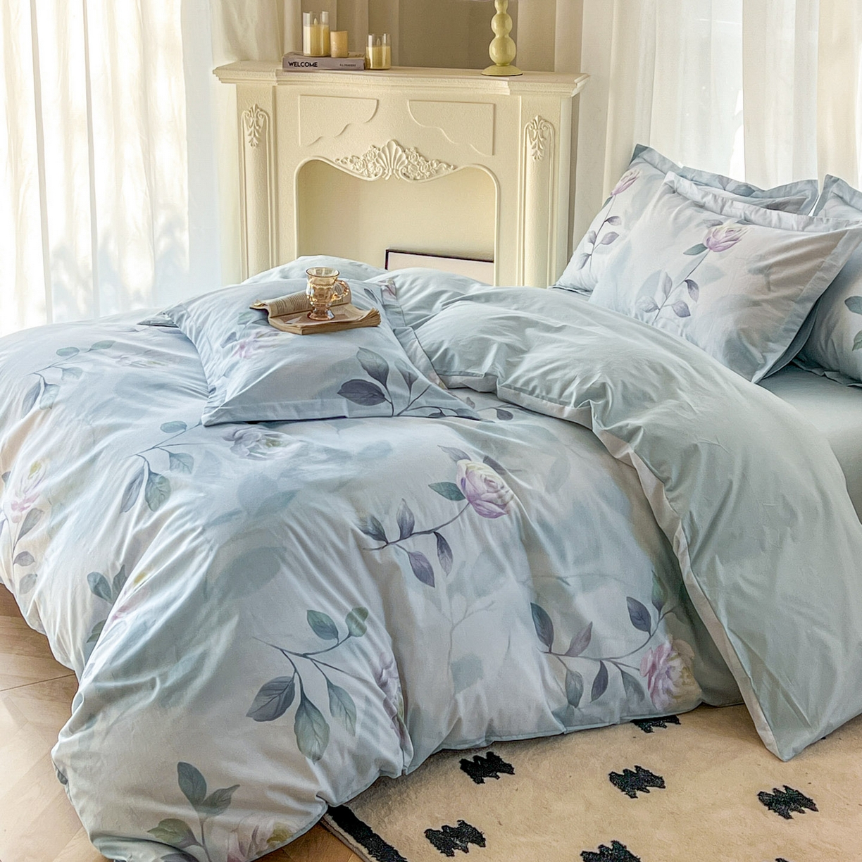 91家纺网 家纺一手货源 找家纺 典曼家纺 2026新款纯棉花卉系列全棉印花四件套 秀颜-兰