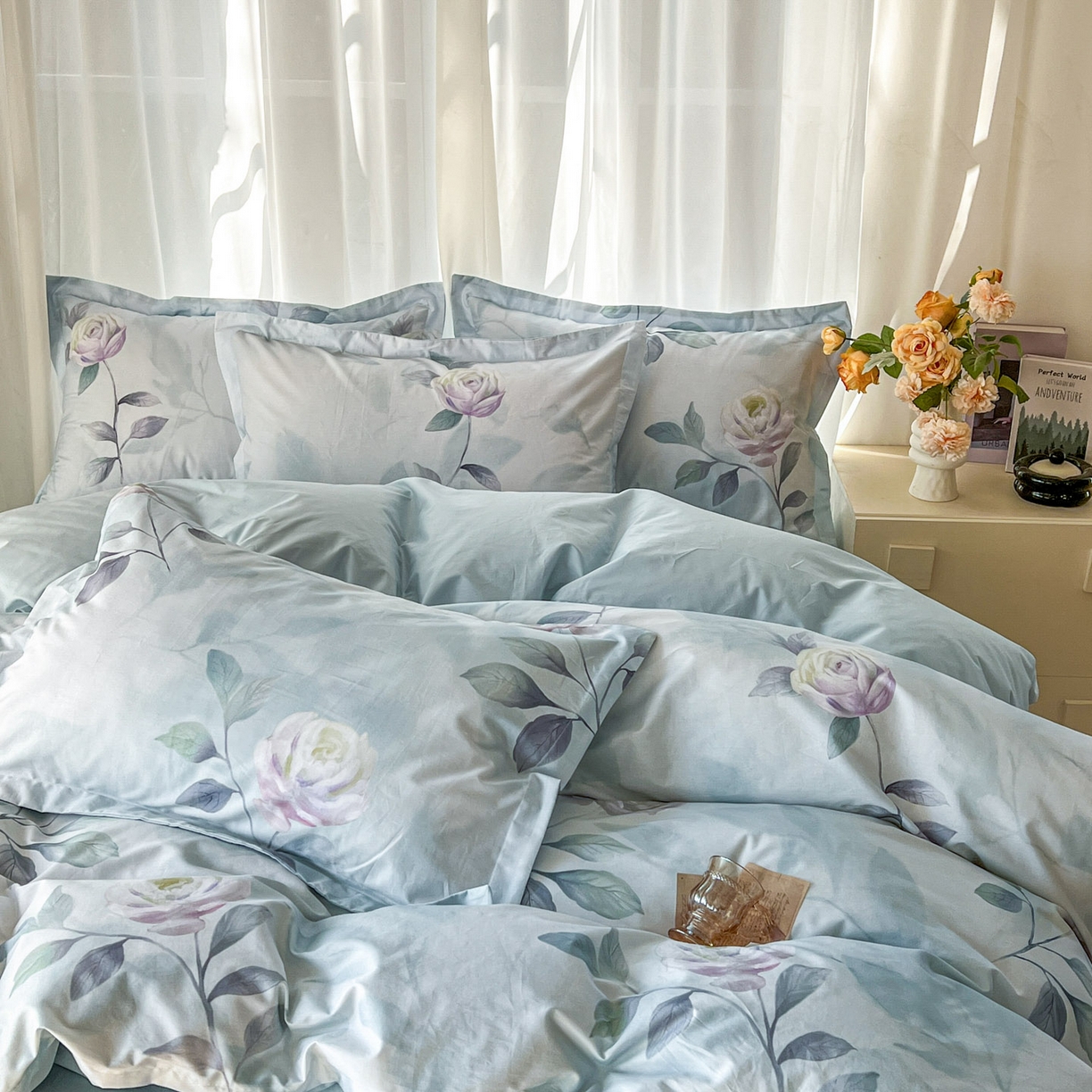 91家纺网 家纺一手货源 找家纺 典曼家纺 2026新款纯棉花卉系列全棉印花四件套 秀颜-兰