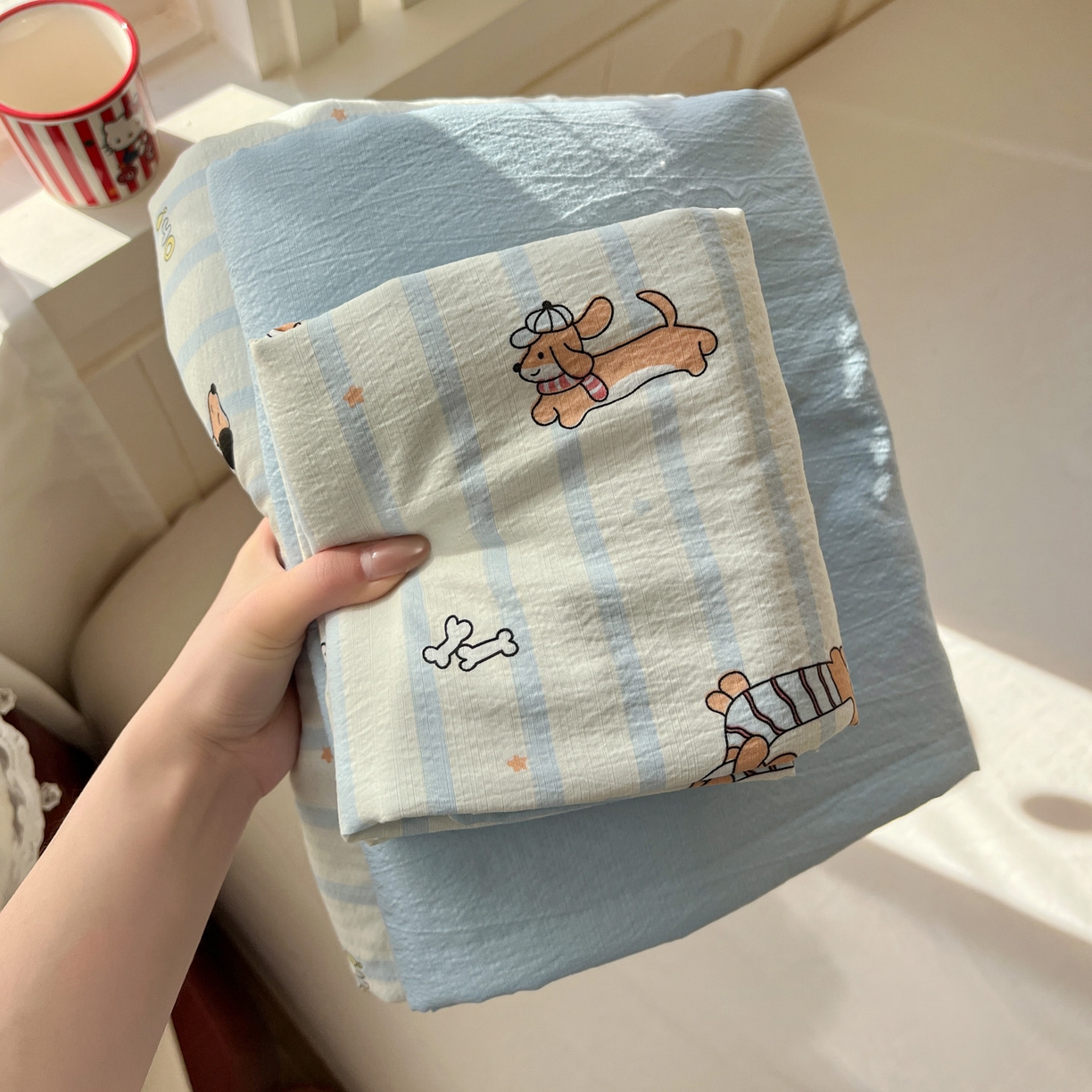 91家纺网 家纺一手货源 找家纺 水木坊 2026春夏新款云感双层纱可爱系列四件套 狗狗乐园