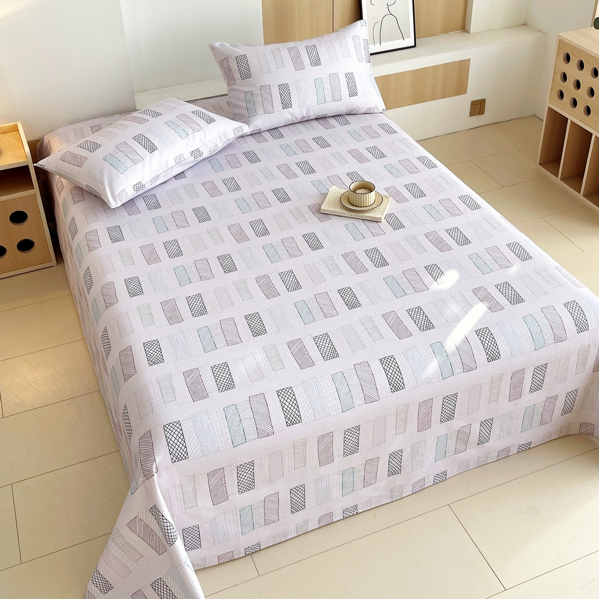 91家纺网 家纺一手货源 找家纺 爱彼家纺 2026年新款全棉老粗布加厚加密高克重凉席席子；单床单花型更好卖，床单三件套 回心转意