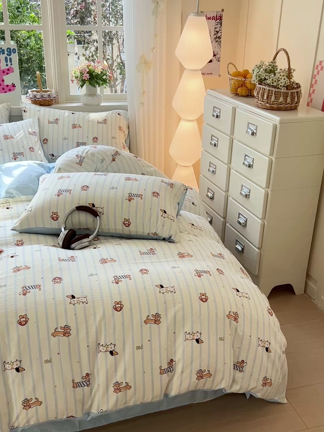 91家纺网 家纺一手货源 找家纺 水木坊 2026春夏新款云感双层纱可爱系列四件套 狗狗乐园