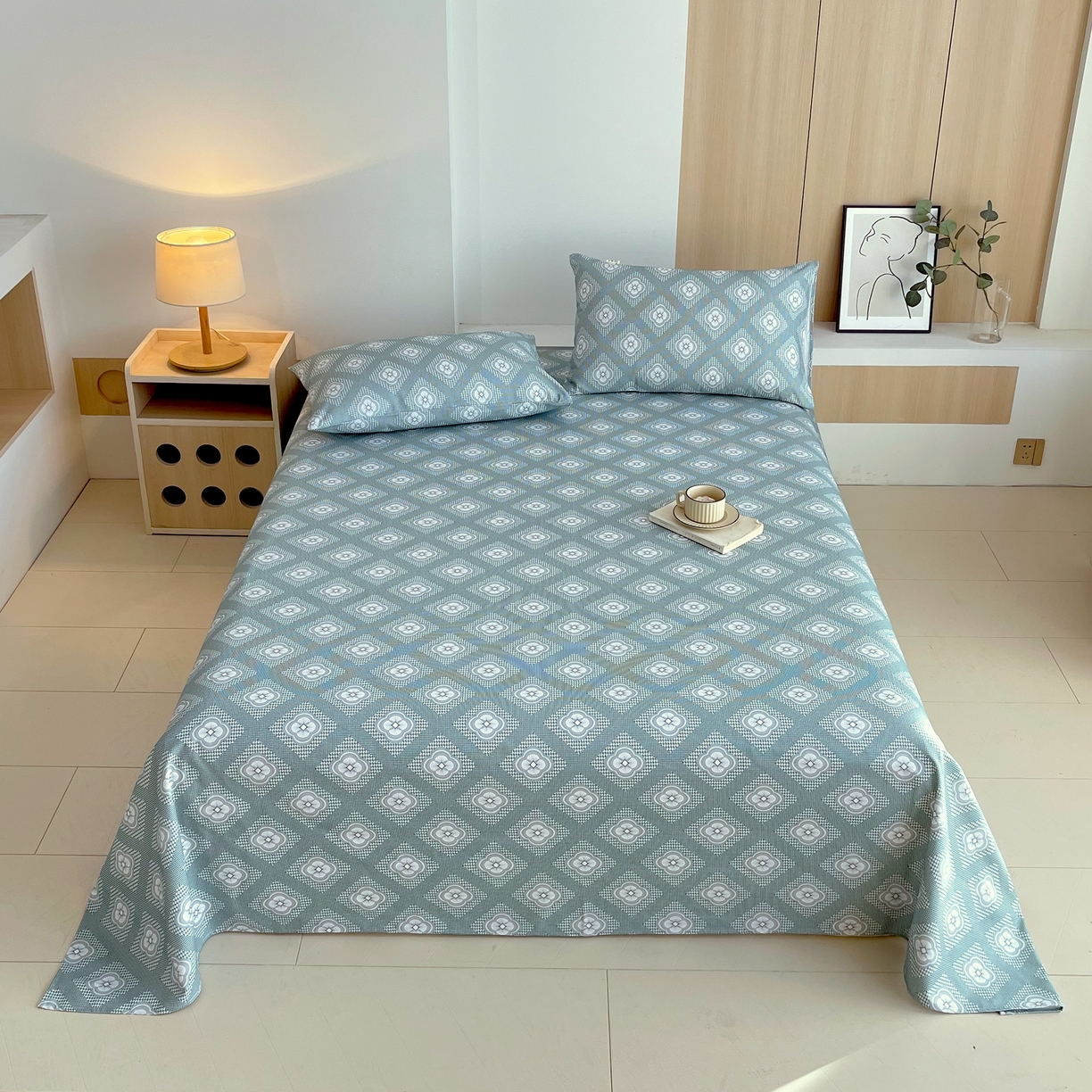 91家纺网 家纺一手货源 找家纺 爱彼家纺 2026年新款全棉老粗布加厚加密高克重凉席席子；单床单花型更好卖，床单三件套 回字格