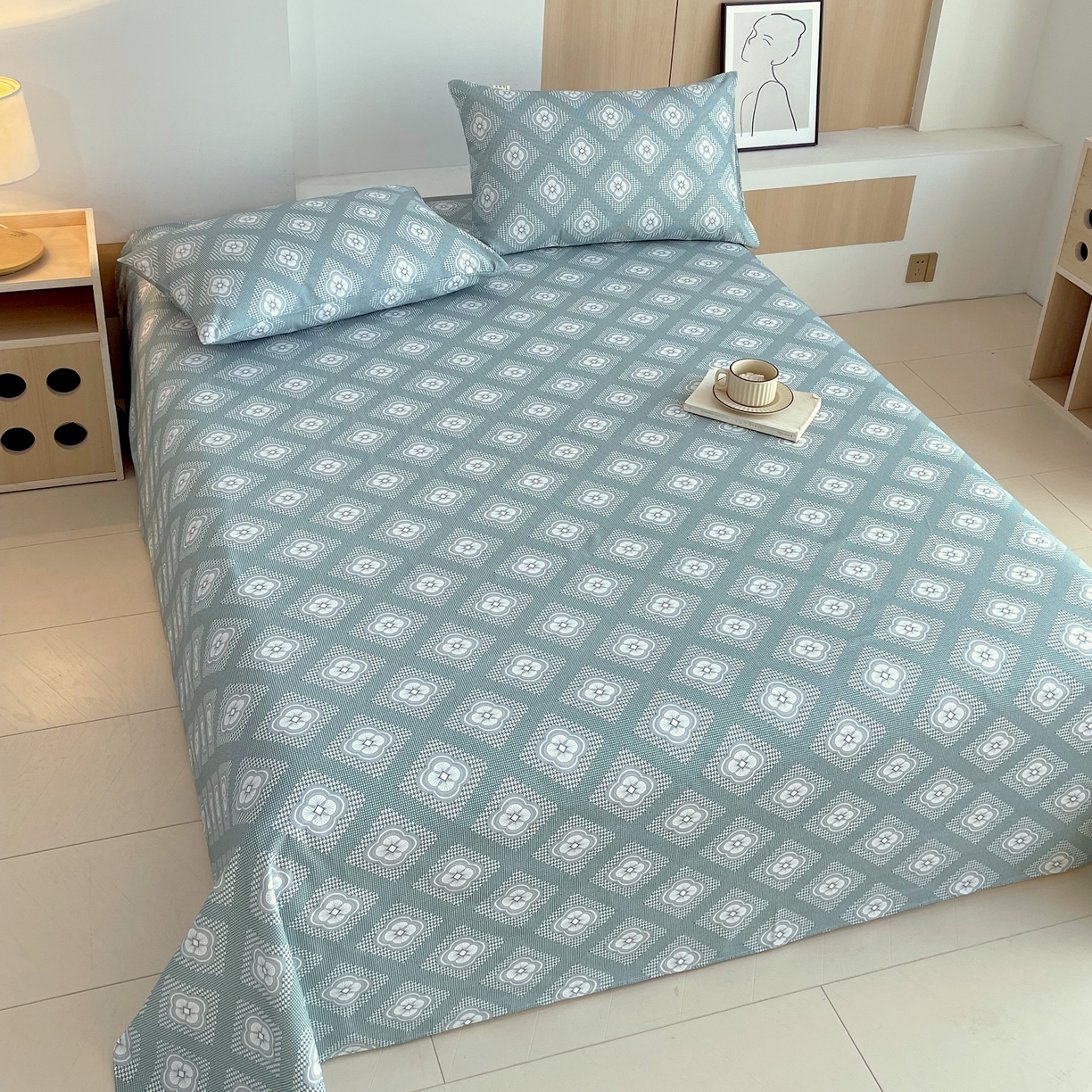 91家纺网 家纺一手货源 找家纺 爱彼家纺 2026年新款全棉老粗布加厚加密高克重凉席席子；单床单花型更好卖，床单三件套 回字格