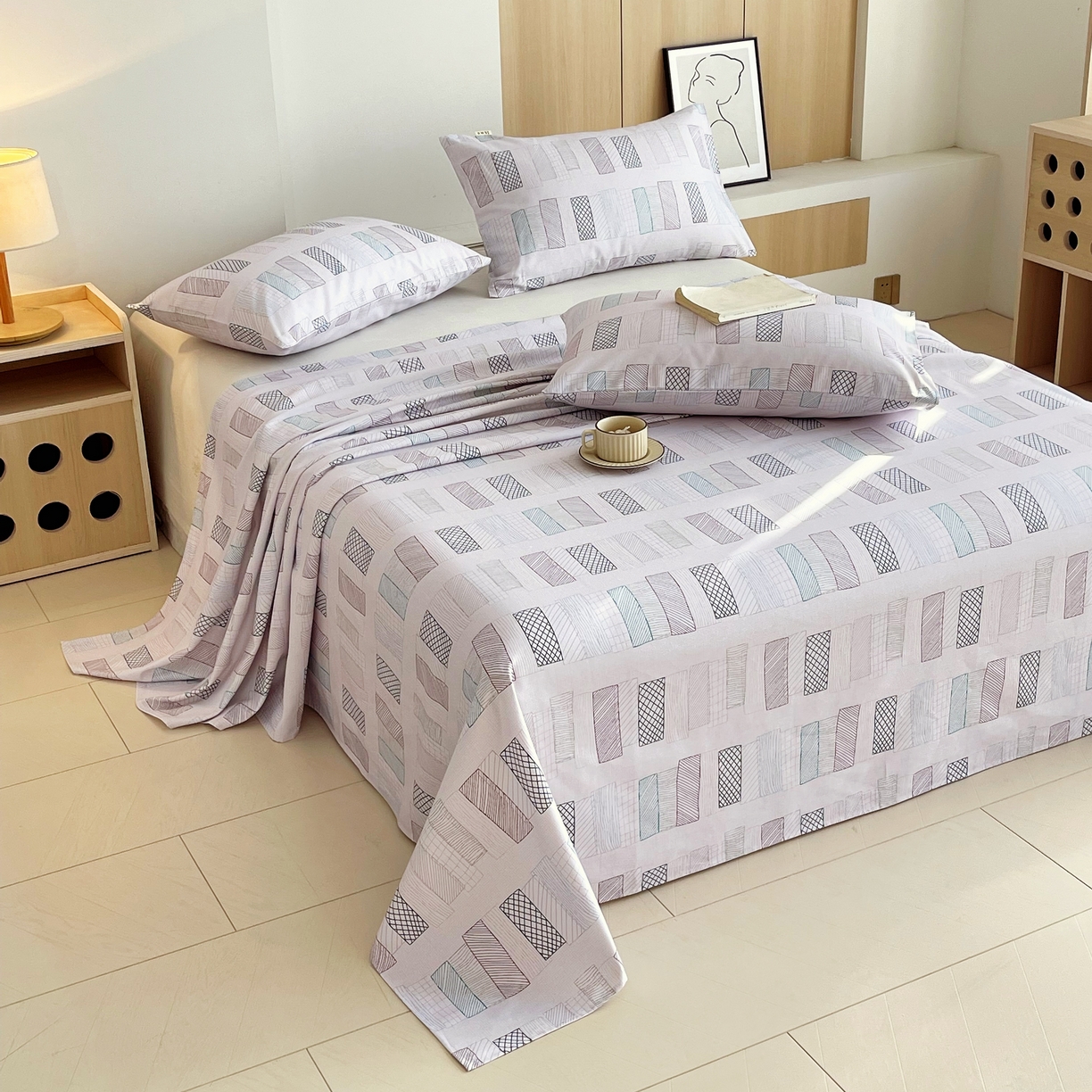 91家纺网 家纺一手货源 找家纺 爱彼家纺 2026年新款全棉老粗布加厚加密高克重凉席席子；单床单花型更好卖，床单三件套 回心转意