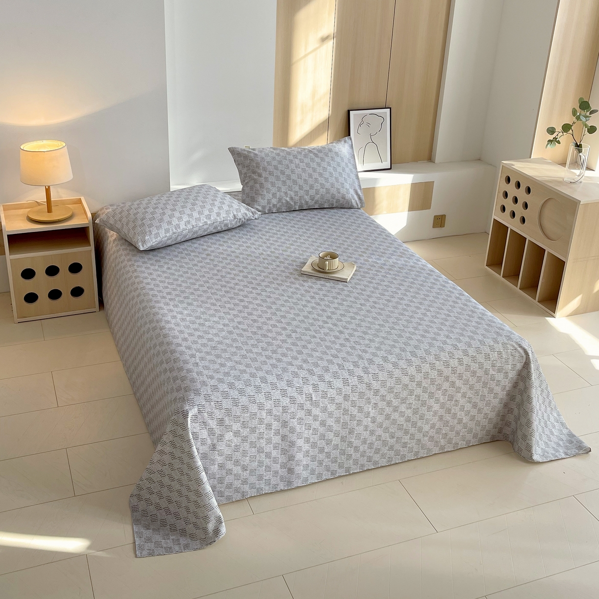 91家纺网 家纺一手货源 找家纺 爱彼家纺 2026年新款全棉老粗布加厚加密高克重凉席席子；单床单花型更好卖，床单三件套 方格人生