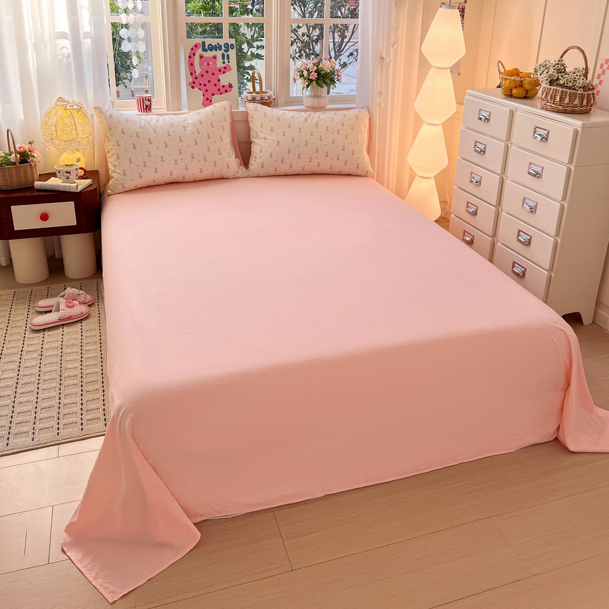 91家纺网 家纺一手货源 找家纺 水木坊 2026春夏新款云感双层纱可爱系列四件套 精灵兔兔