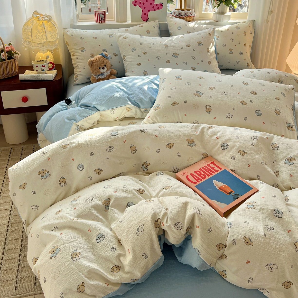 91家纺网 家纺一手货源 找家纺 水木坊 2026春夏新款云感双层纱可爱系列四件套 可可甜心派