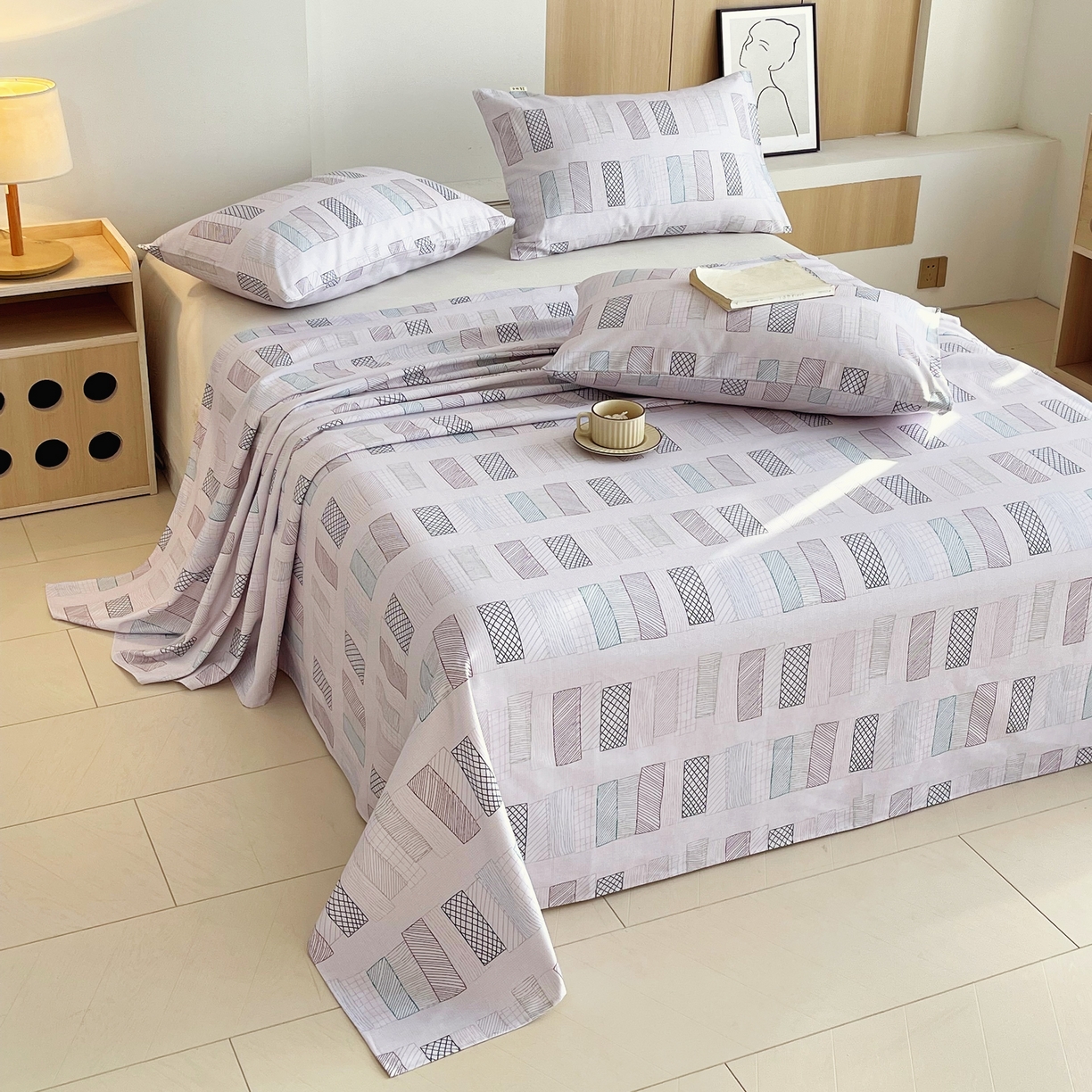 91家纺网 家纺一手货源 找家纺 爱彼家纺 2026年新款全棉老粗布加厚加密高克重凉席席子；单床单花型更好卖，床单三件套 回心转意