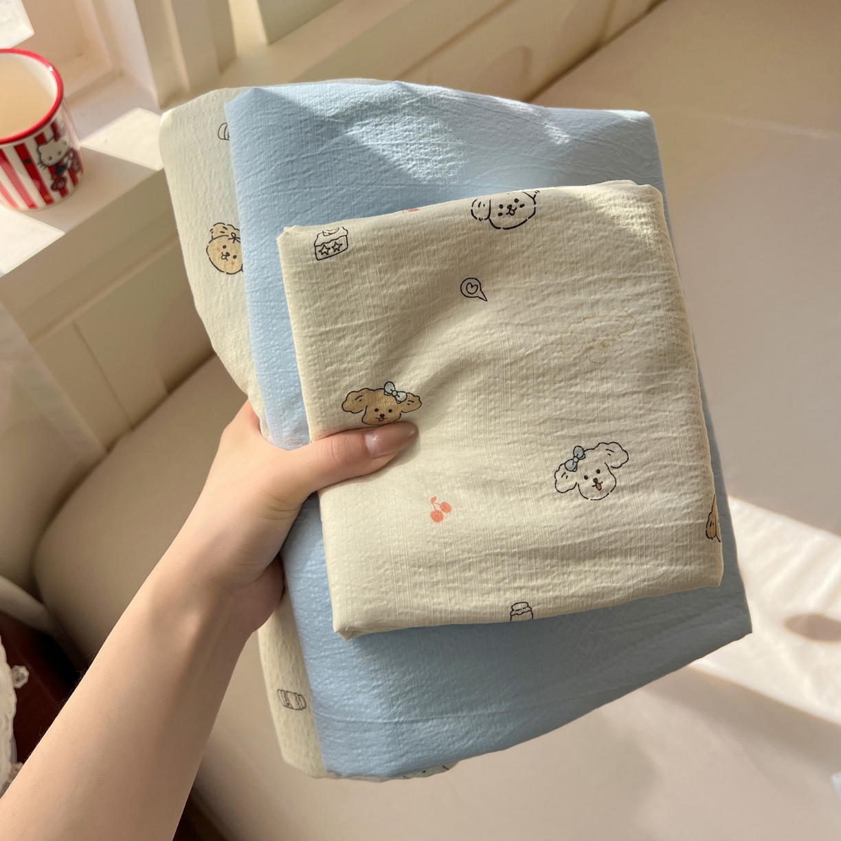 91家纺网 家纺一手货源 找家纺 水木坊 2026春夏新款云感双层纱可爱系列四件套 可可甜心派