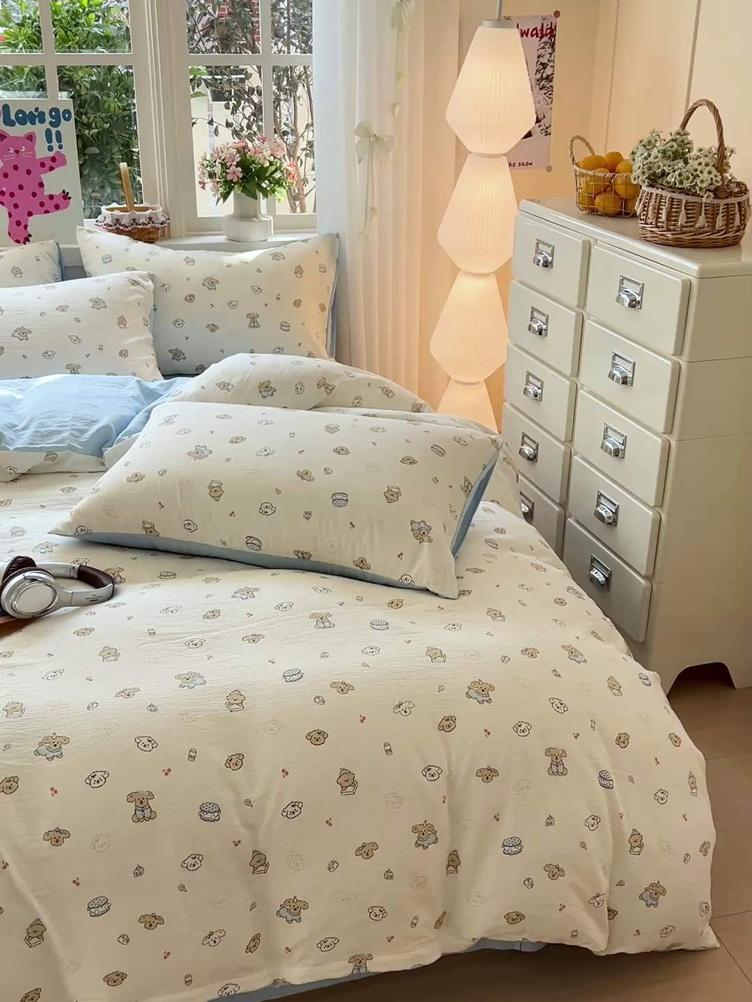 91家纺网 家纺一手货源 找家纺 水木坊 2026春夏新款云感双层纱可爱系列四件套 可可甜心派