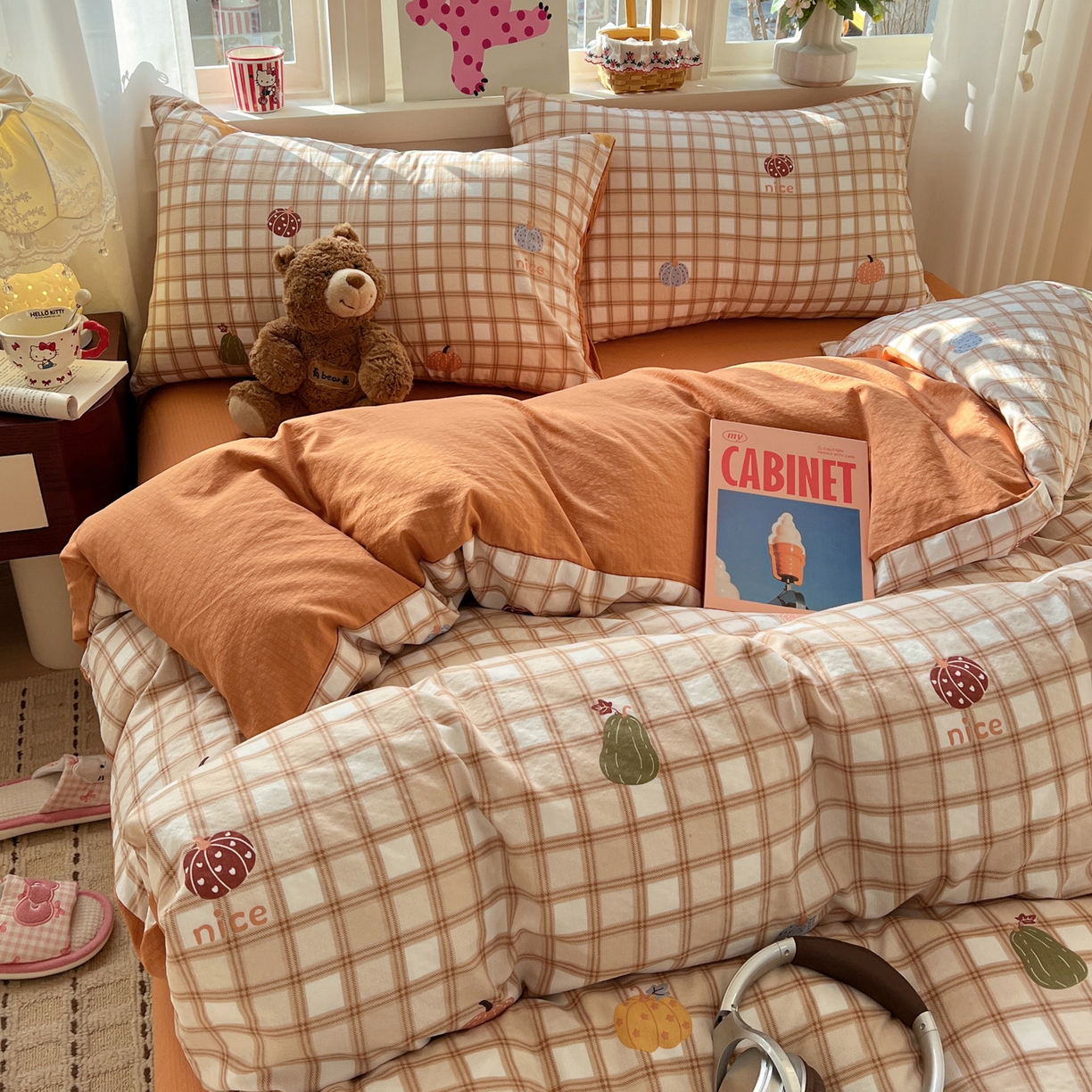 91家纺网 家纺一手货源 找家纺 水木坊 2026春夏新款云感双层纱可爱系列四件套 小南瓜