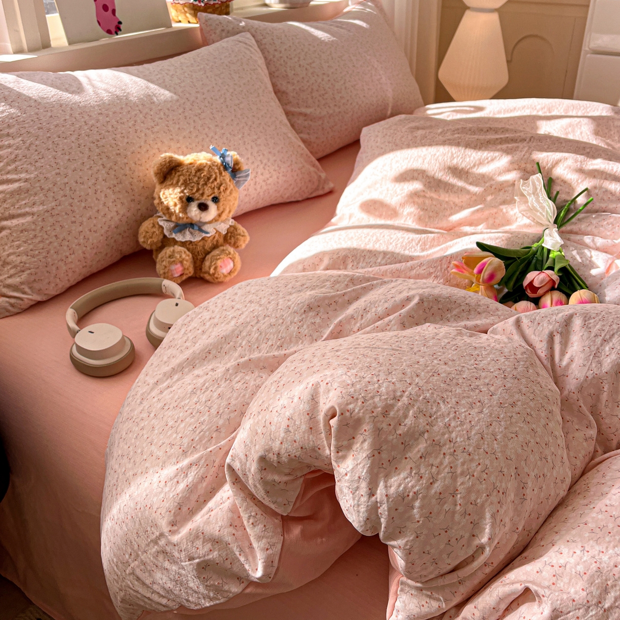 91家纺网 家纺一手货源 找家纺 水木坊 2026春夏新款云感双层纱可爱系列四件套 一束月色