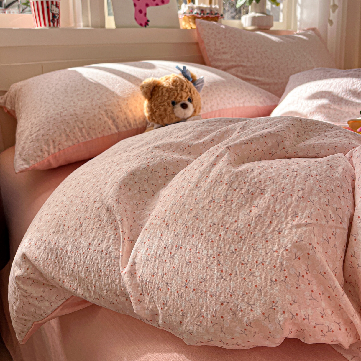 91家纺网 家纺一手货源 找家纺 水木坊 2026春夏新款云感双层纱可爱系列四件套 一束月色