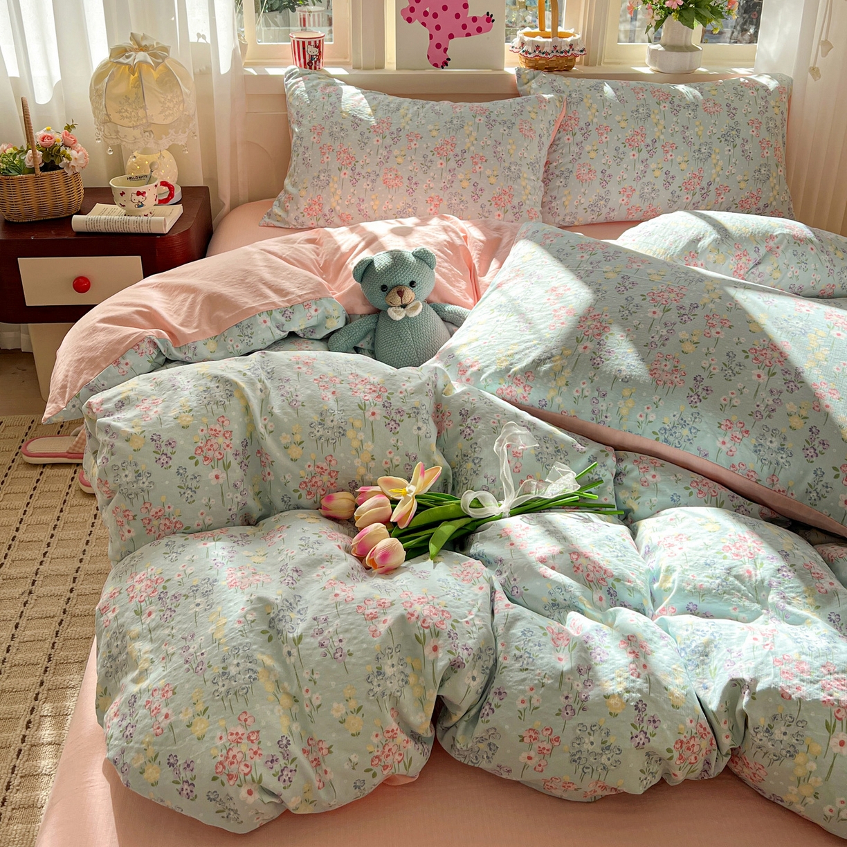 水木坊 2026春夏新款云感双层纱可爱系列四件套 薰衣草的诗