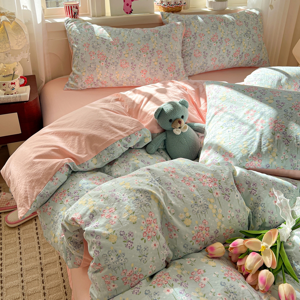 91家纺网 家纺一手货源 找家纺 水木坊 2026春夏新款云感双层纱可爱系列四件套 薰衣草的诗