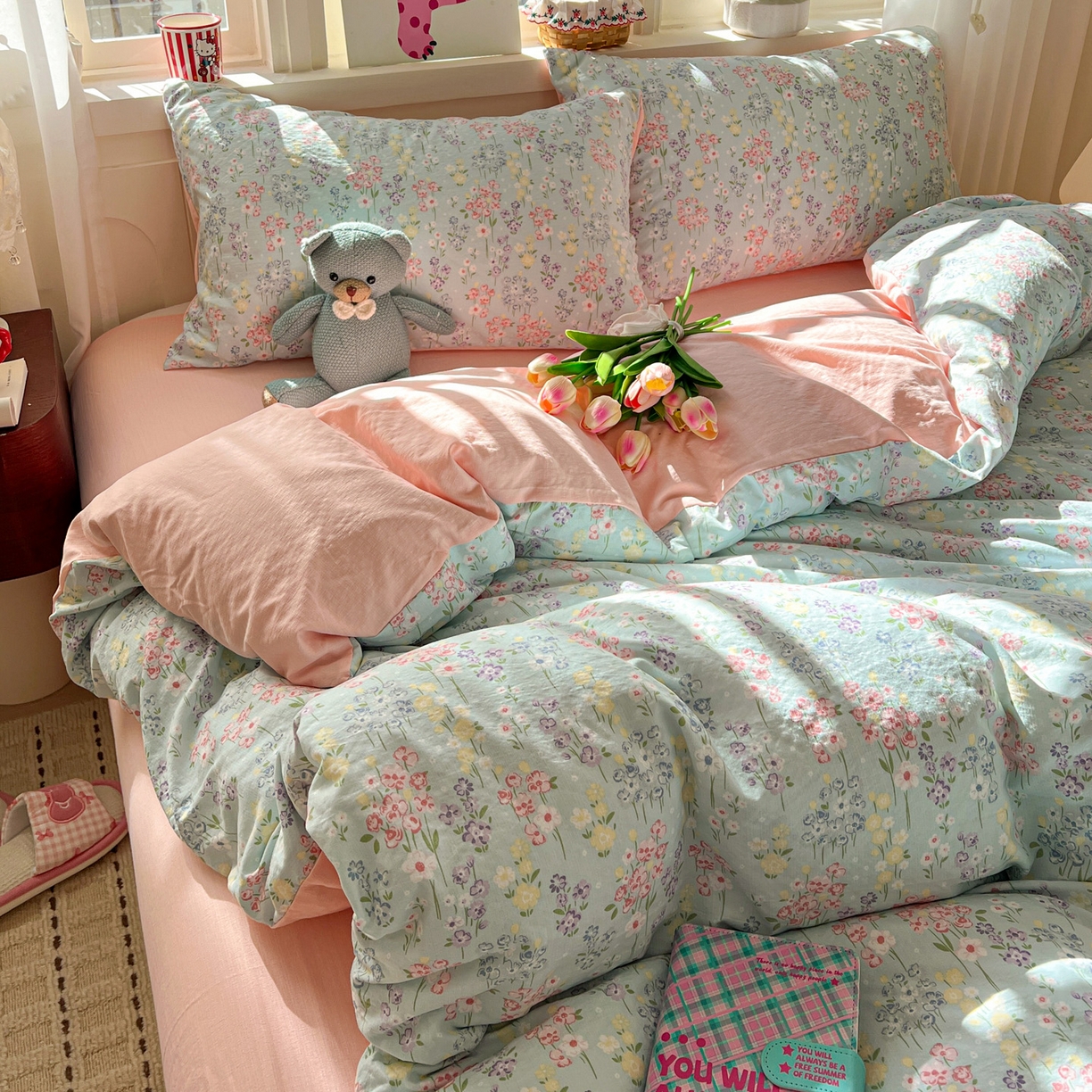 91家纺网 家纺一手货源 找家纺 水木坊 2026春夏新款云感双层纱可爱系列四件套 薰衣草的诗